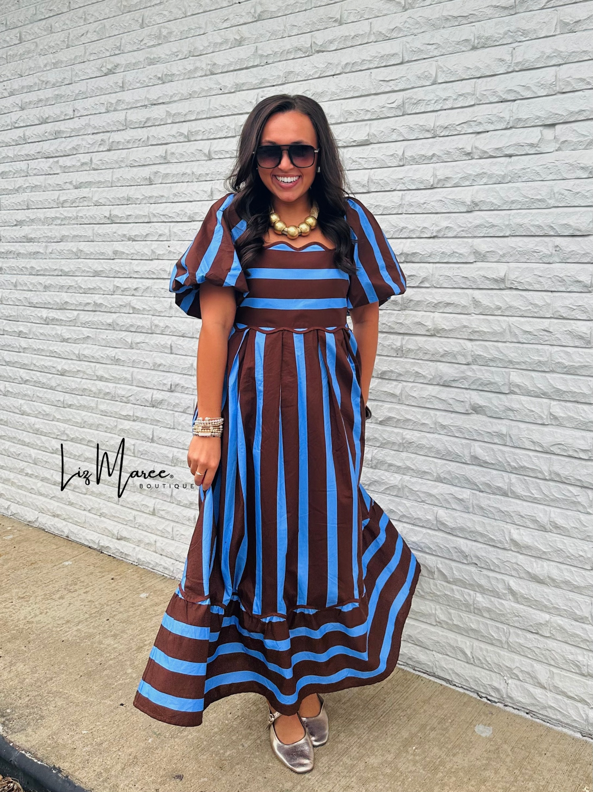 The Reagan Brown Striped Midi Dress