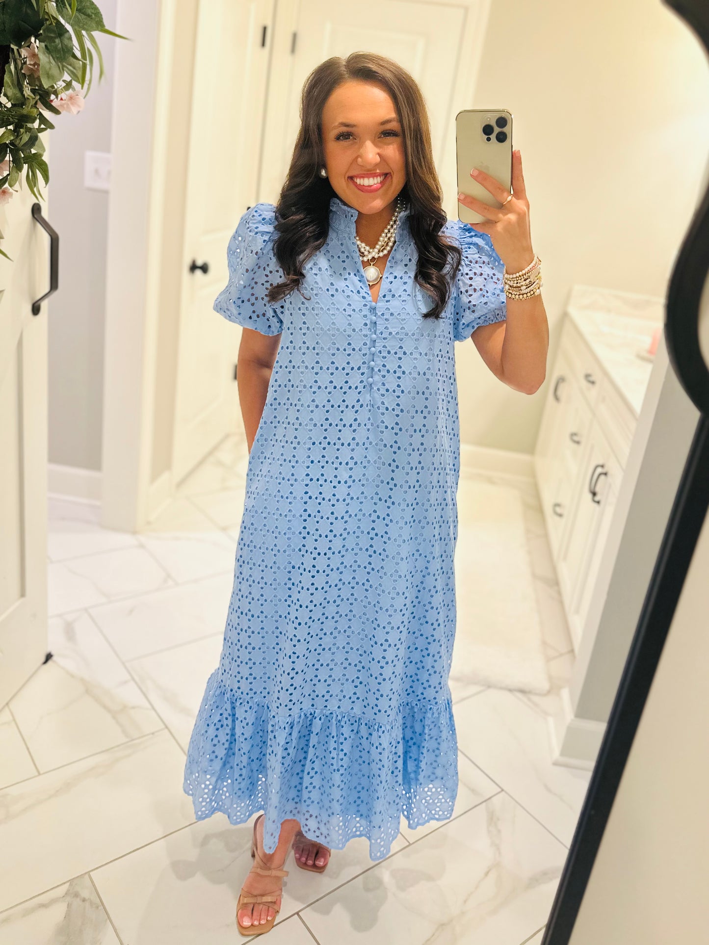 The Liz Light Blue Eyelet Midi Dress