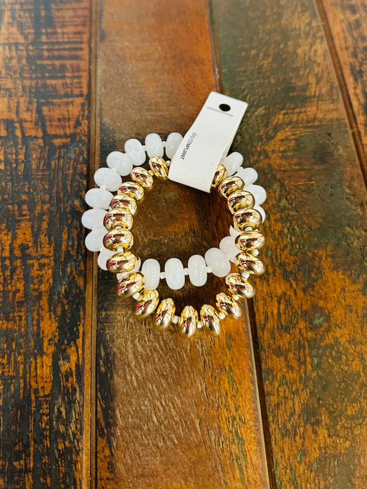 White + Gold Chunky Marble Bracelet Set