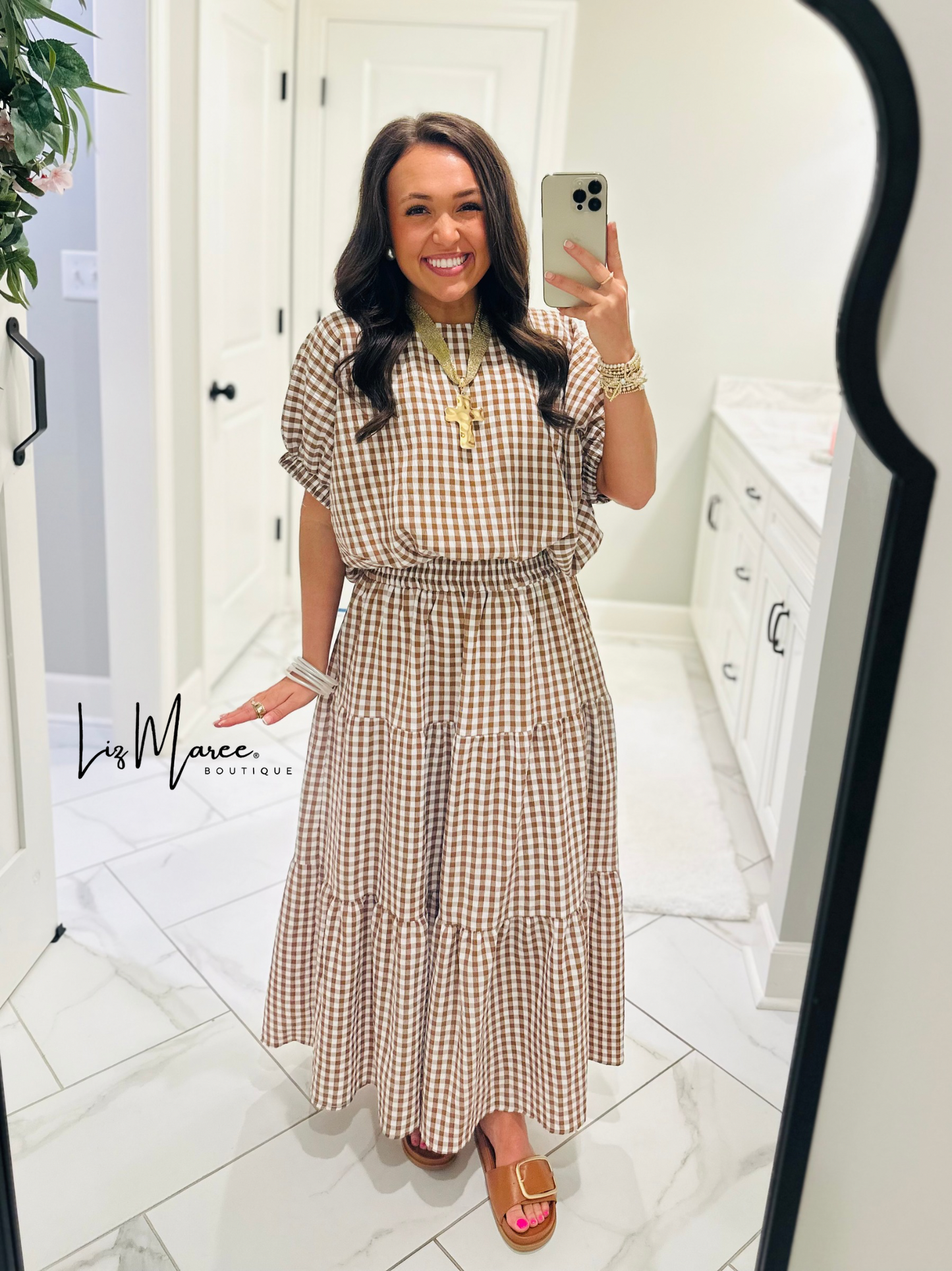 The Kinsley Brown Gingham Top + Skirt Set