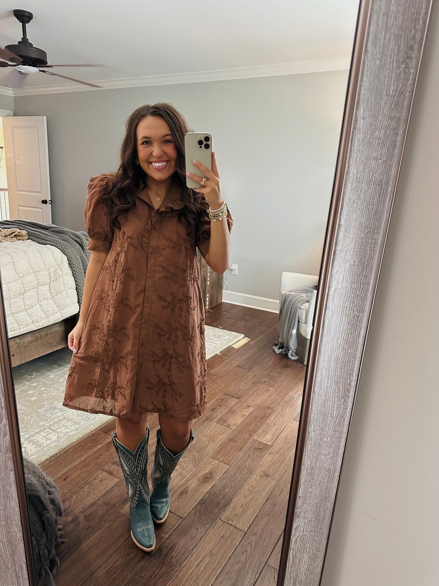 The Taylor Mocha Brown Floral Appliqué Dress