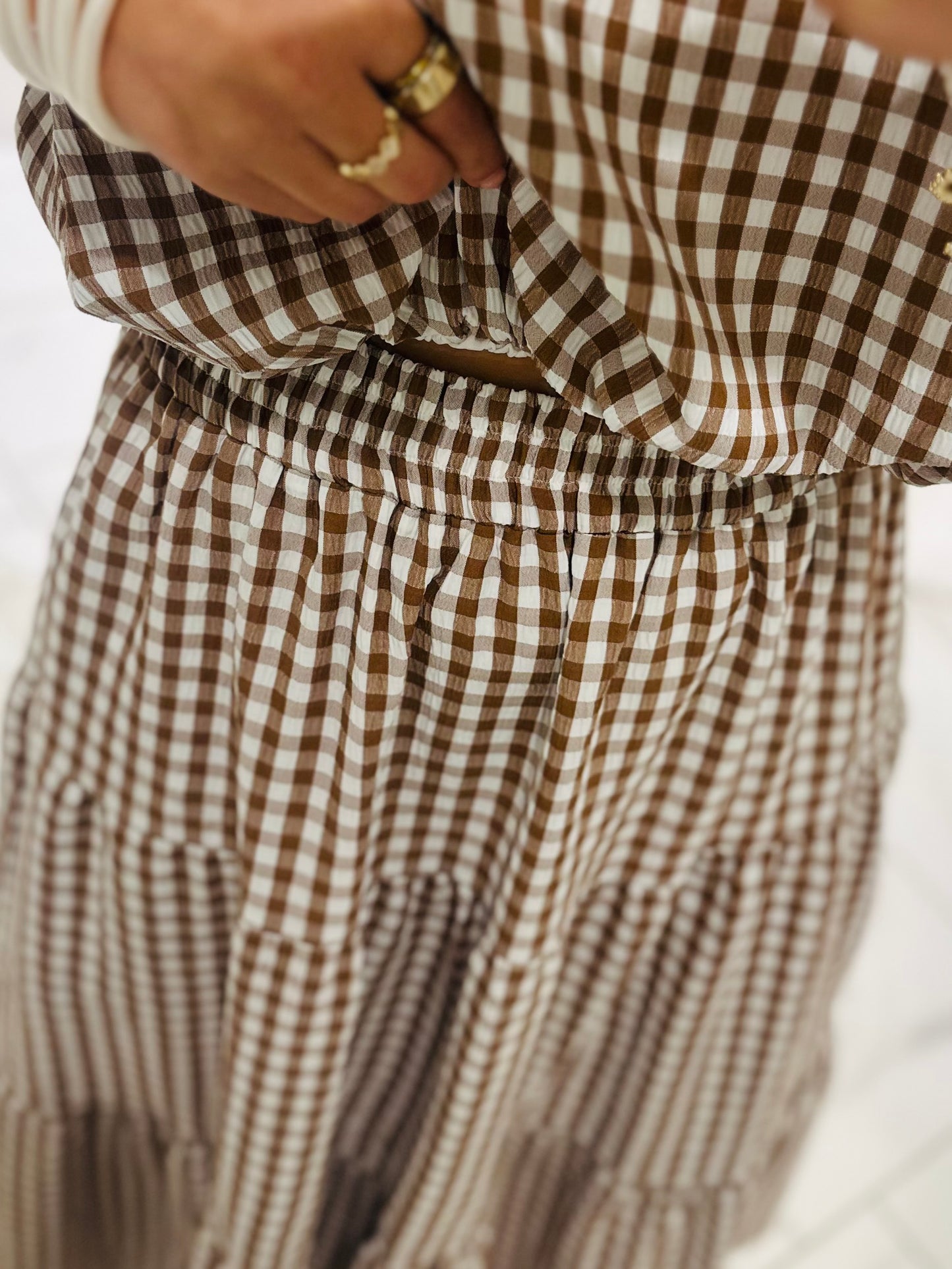 The Kinsley Brown Gingham Top + Skirt Set