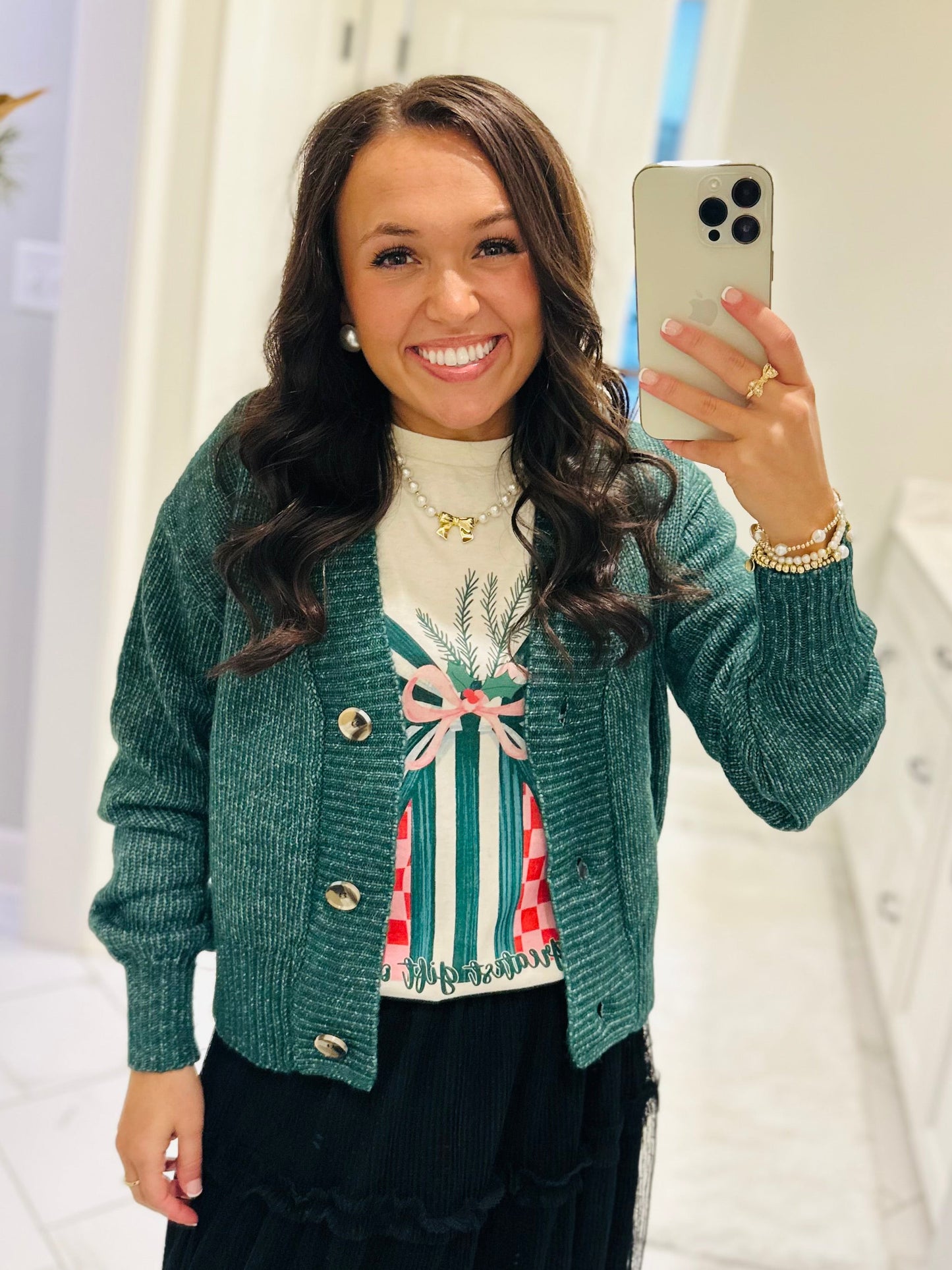 The Izzy Hunter Green Front Button Cardigan