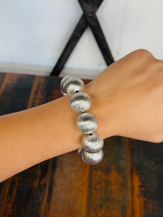 Brushed Silver Big Ball Statement Bracelet