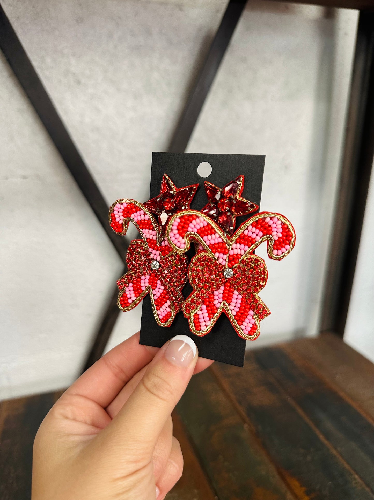 Pink Candy Cane Beaded Earrings