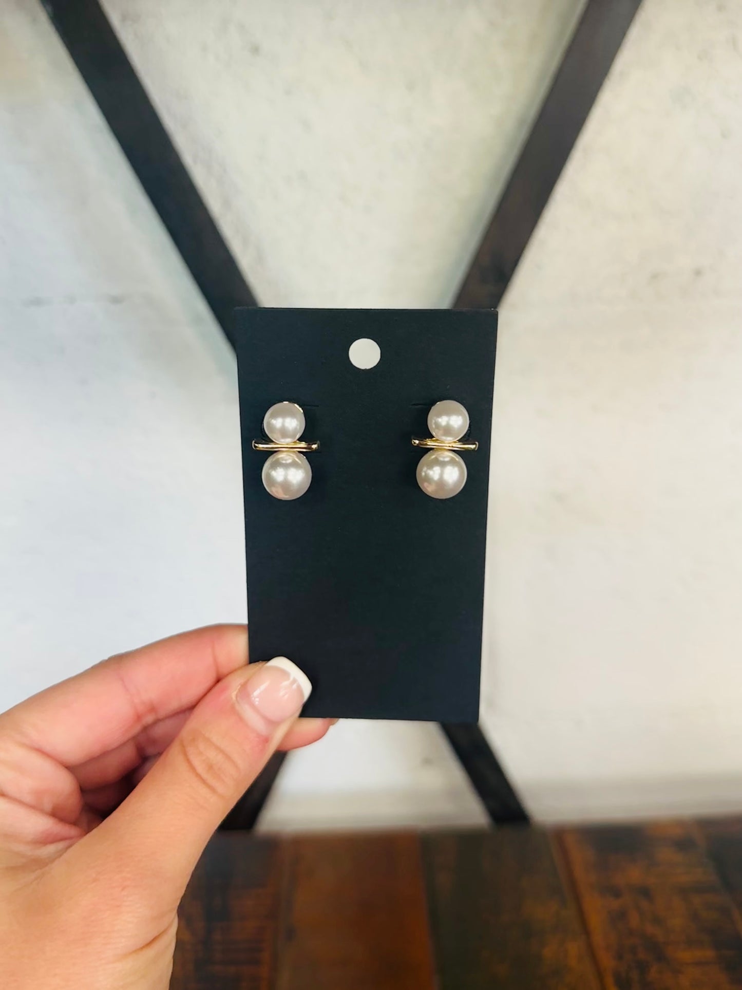 Gold Double Pearl Stud Earring