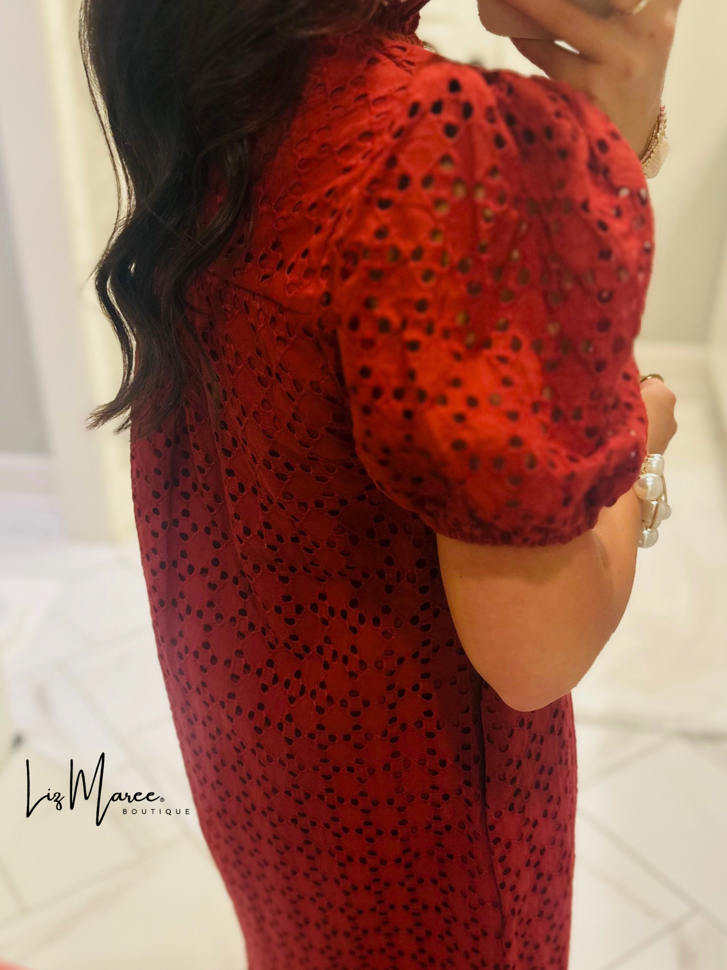 The Liz Rust Eyelet Midi Dress