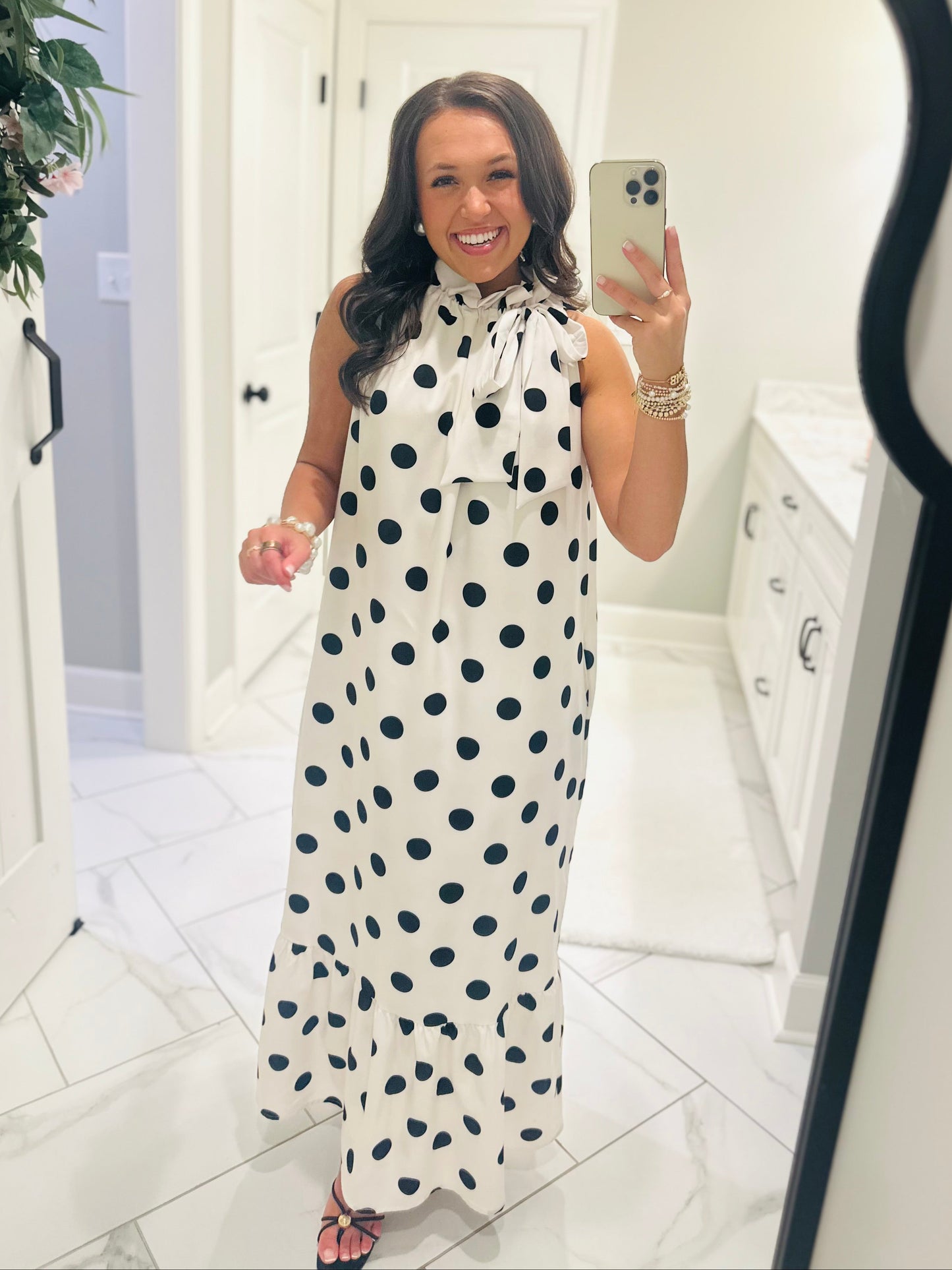 The Belle White + Black Polka Dot Maxi Dress