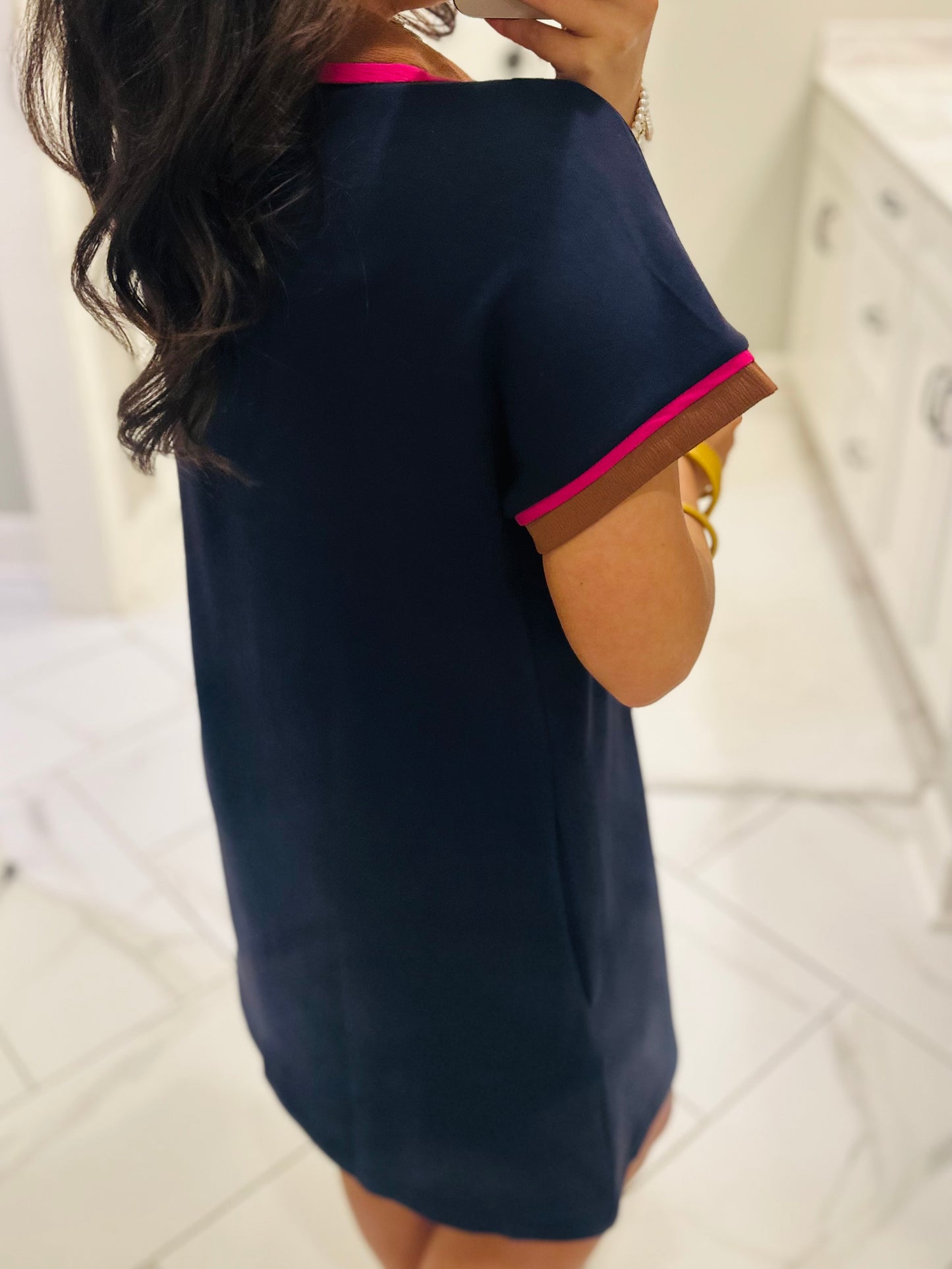 The Nina Navy Mix Collared Dress