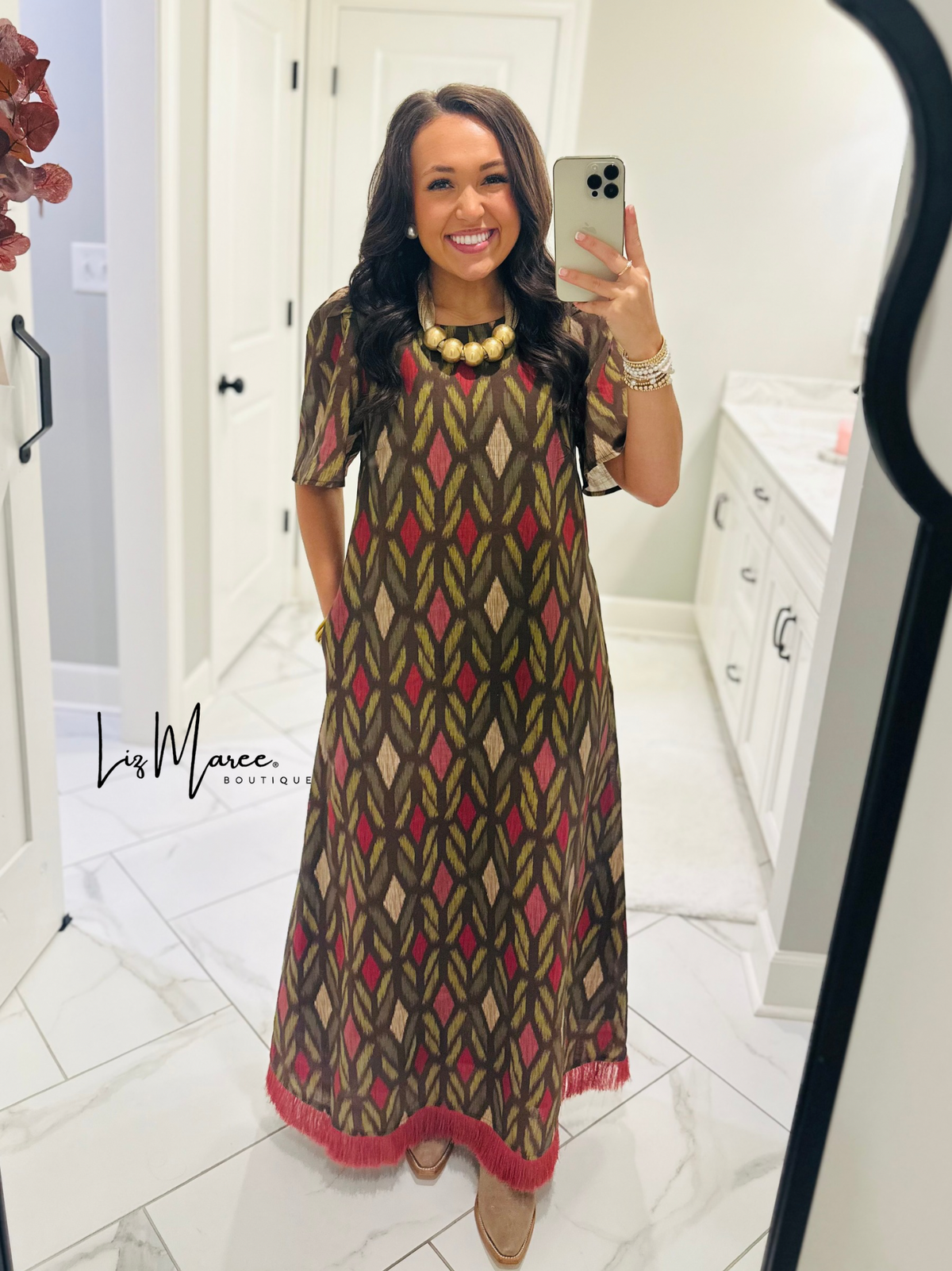The Madeline Chocolate Brown Geometric Maxi Dress