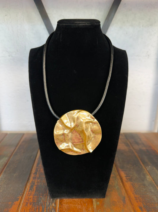 Gold Chic Pendant + Black Cord Necklace