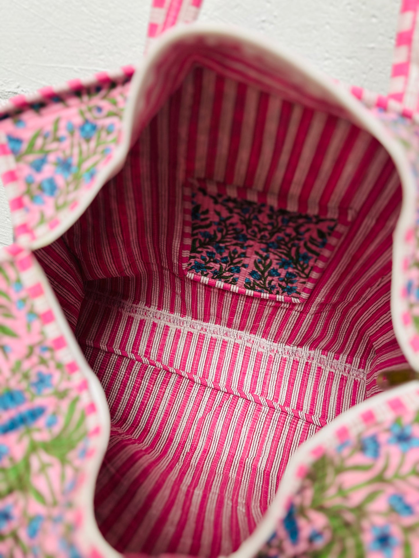 The Pink & Green Floral Quilted Tote Bag