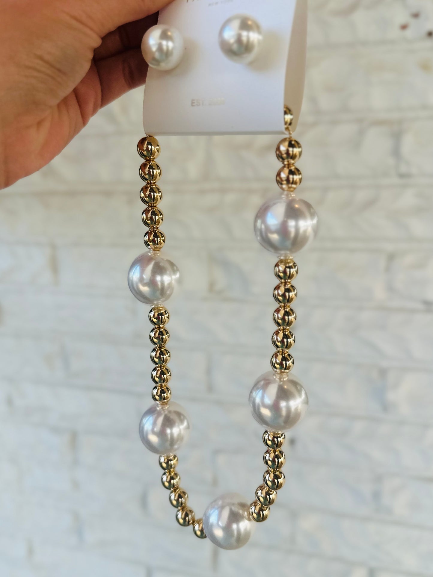 Pearl + Gold Beaded Necklace