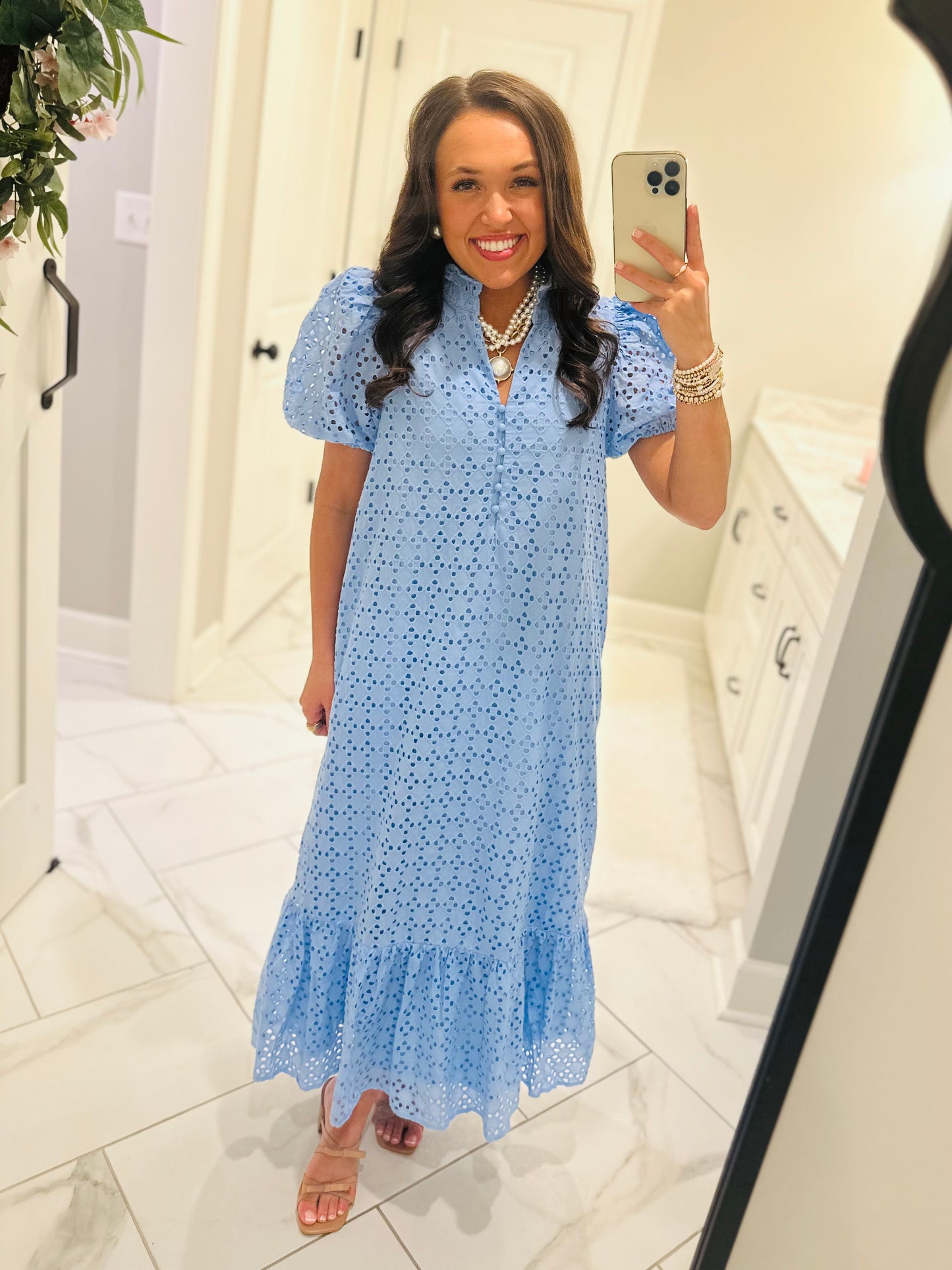 The Liz Light Blue Eyelet Midi Dress