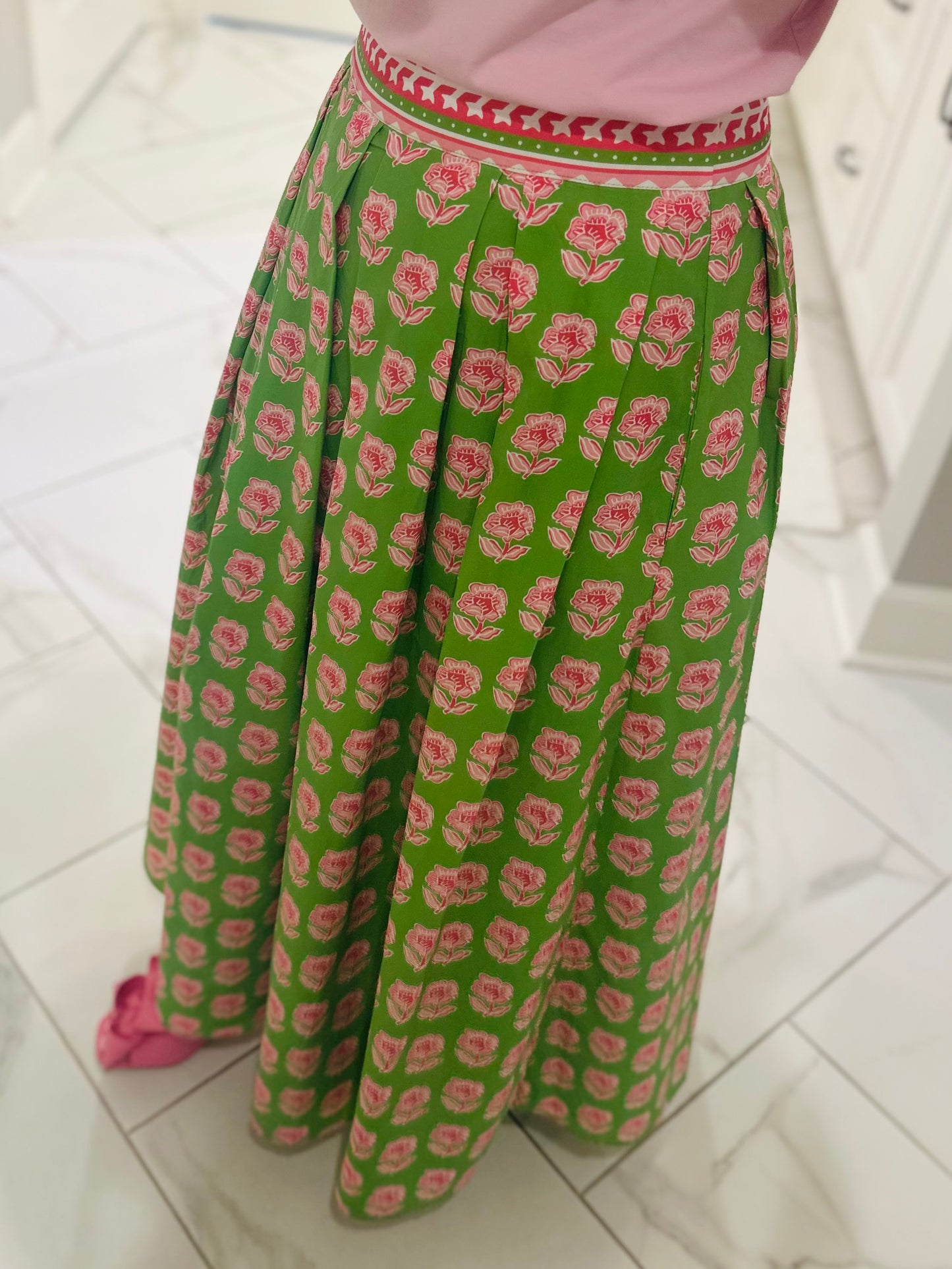 The Sophie Green Floral Midi Skirt