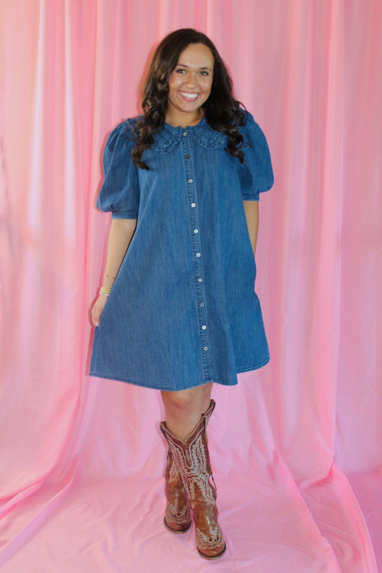 The Magnolia Mae Denim Collar Button Dress