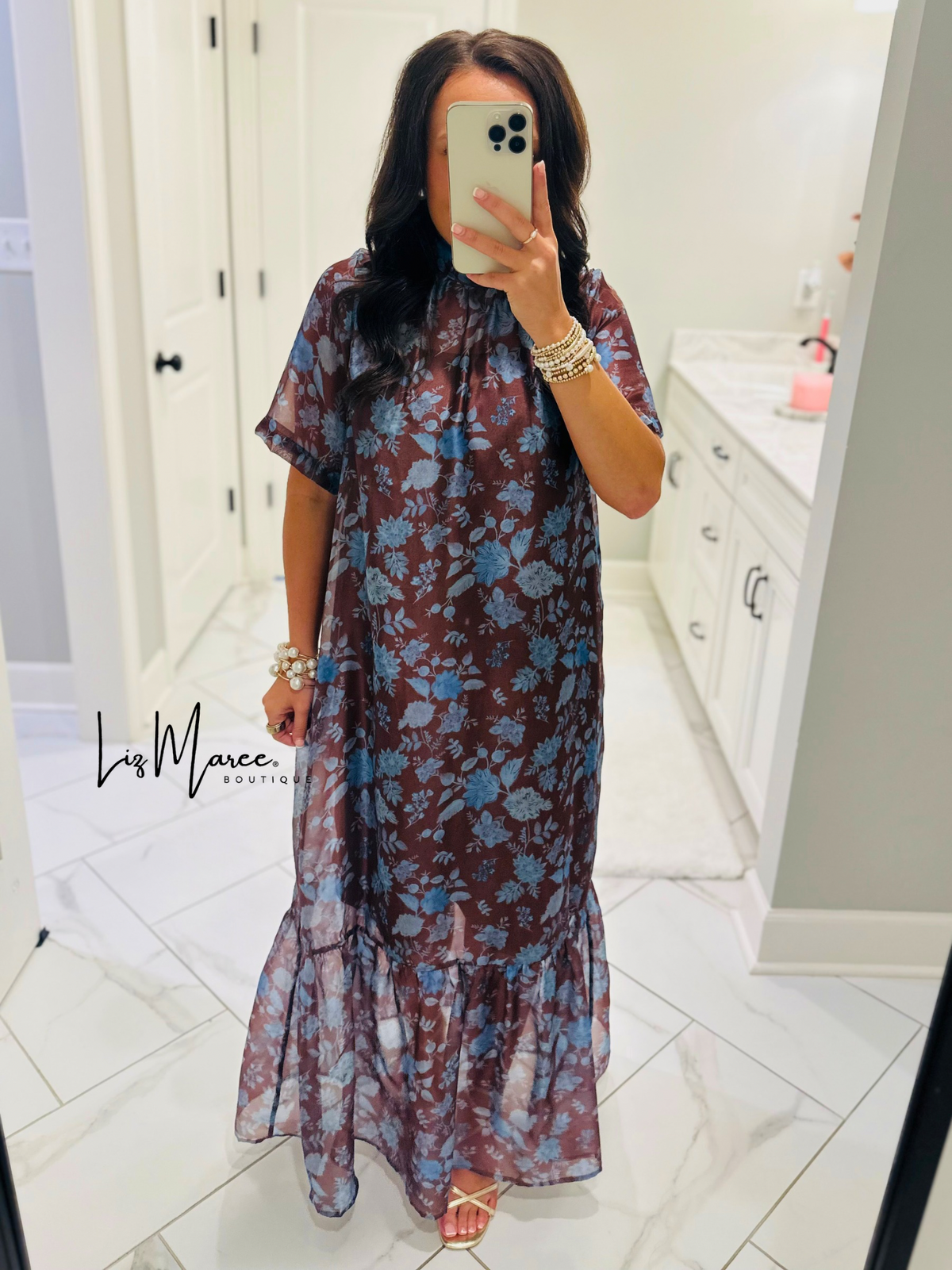 The Emersyn Brown Floral Organza Midi Dress