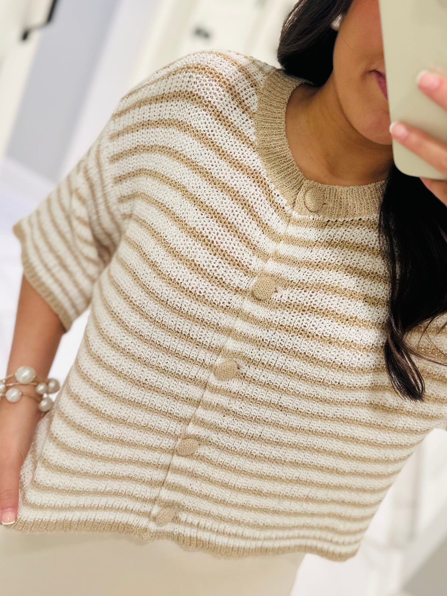 The Julie Taupe Striped Knit Top