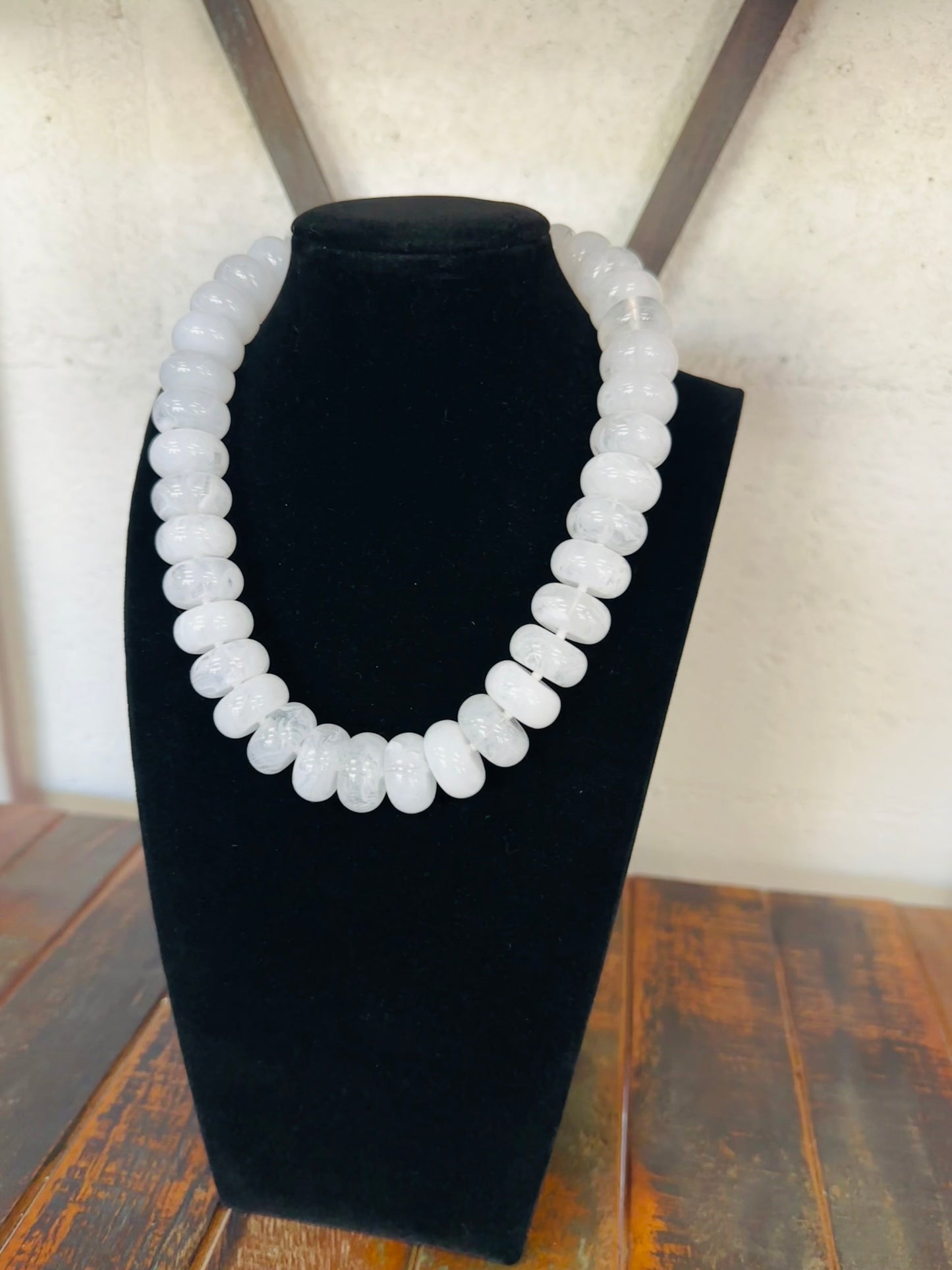 White Chunky Marble Bead Necklace