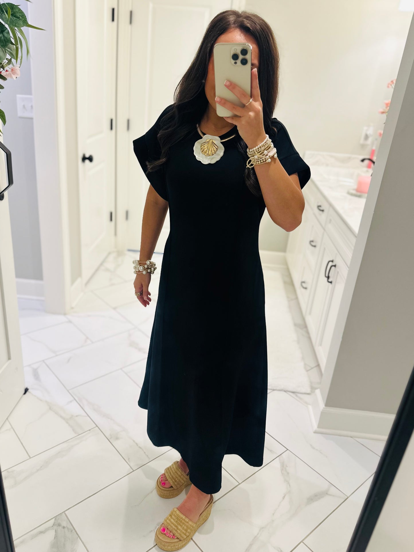 The Jess Black Knit Midi Dress