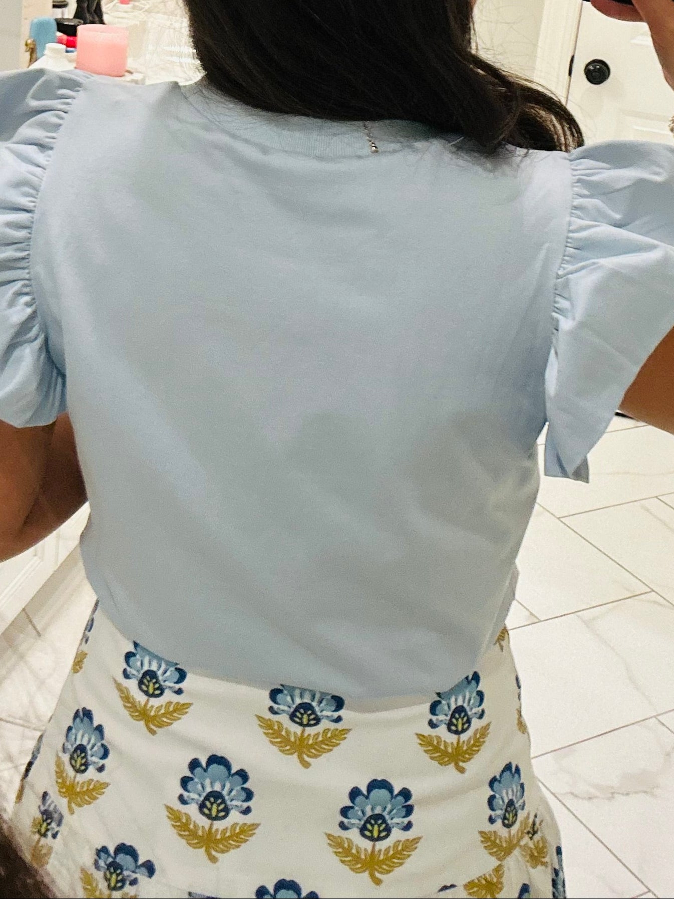 The Tillie Baby Blue Ruffled Sleeve Top