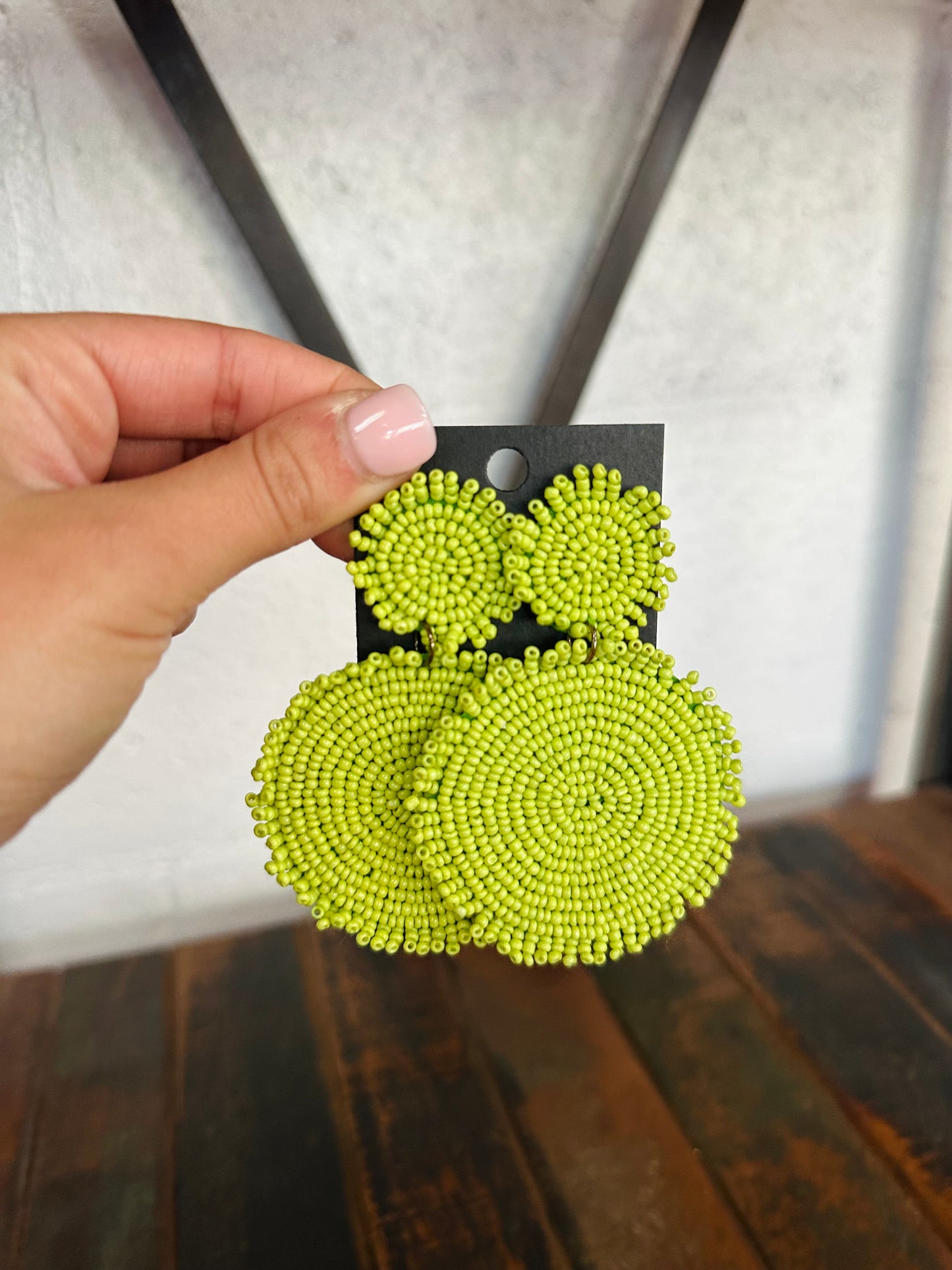 Lime Green Beaded Disc Earring
