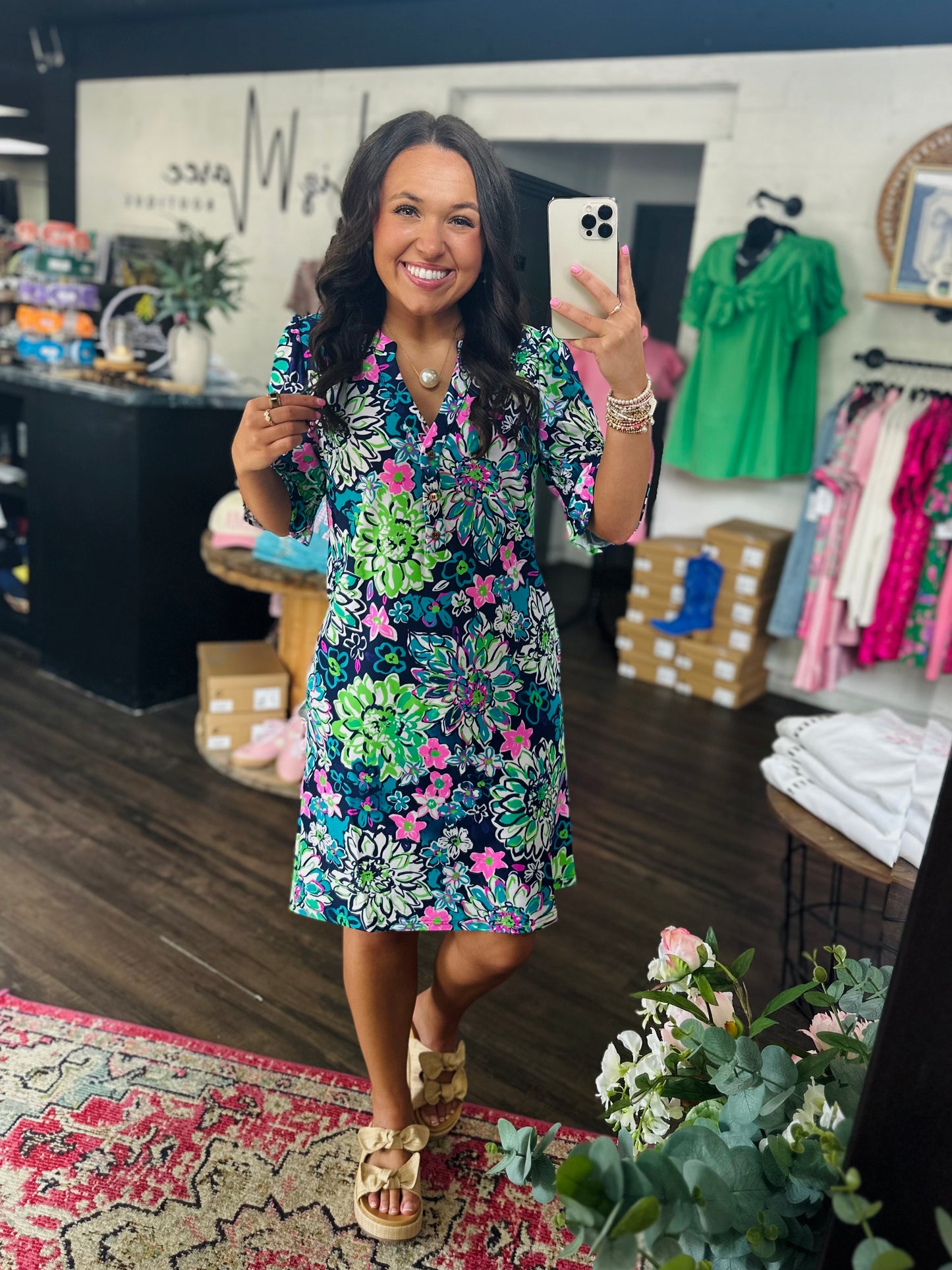 The Nova Navy Floral Ruffle Sleeve Dress