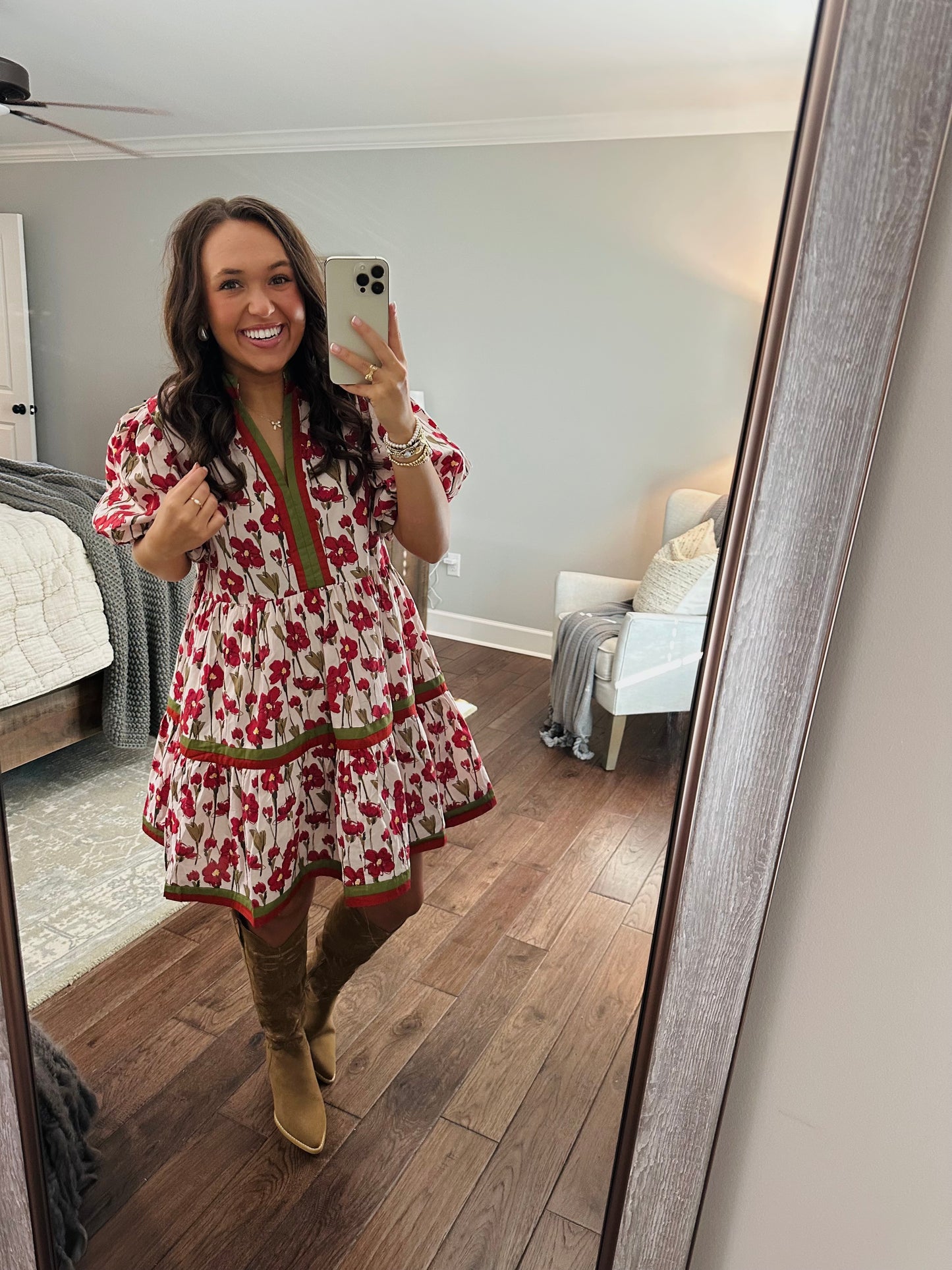 The Poppy Floral and Olive Green Rust Dress