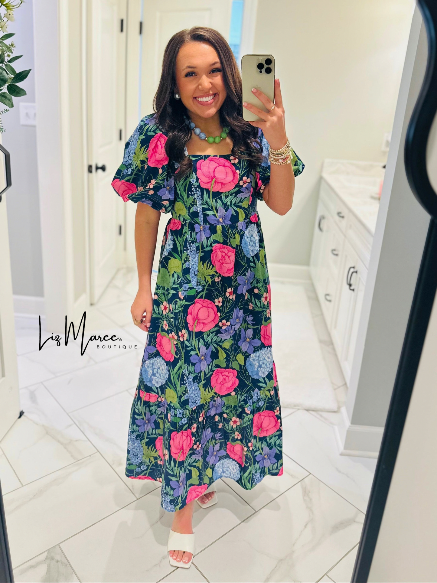 The Danyale Navy Floral Bow Midi Dress