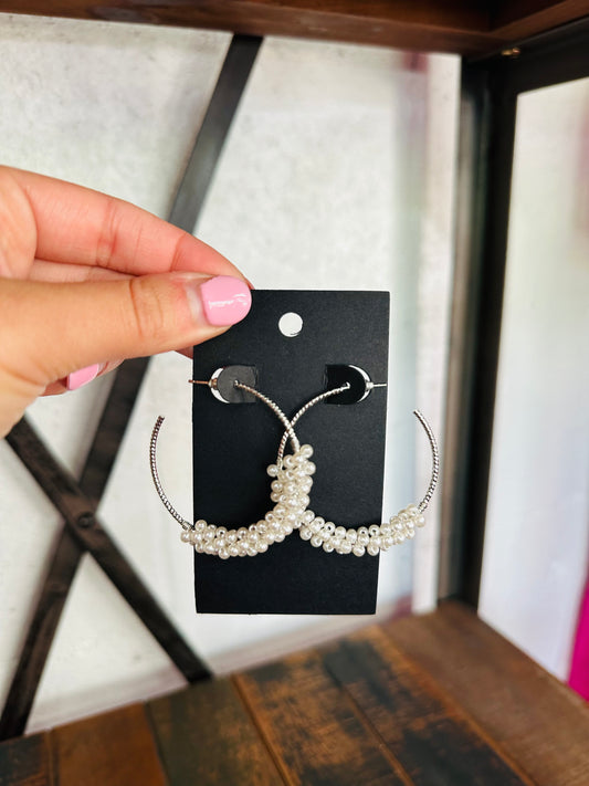 Silver Pearl Cluster Hoop Earrings