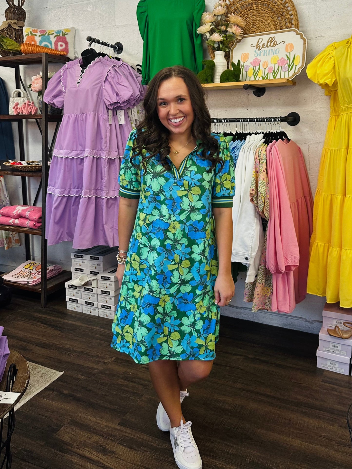 The Polo Printed Dress - Green + Blue