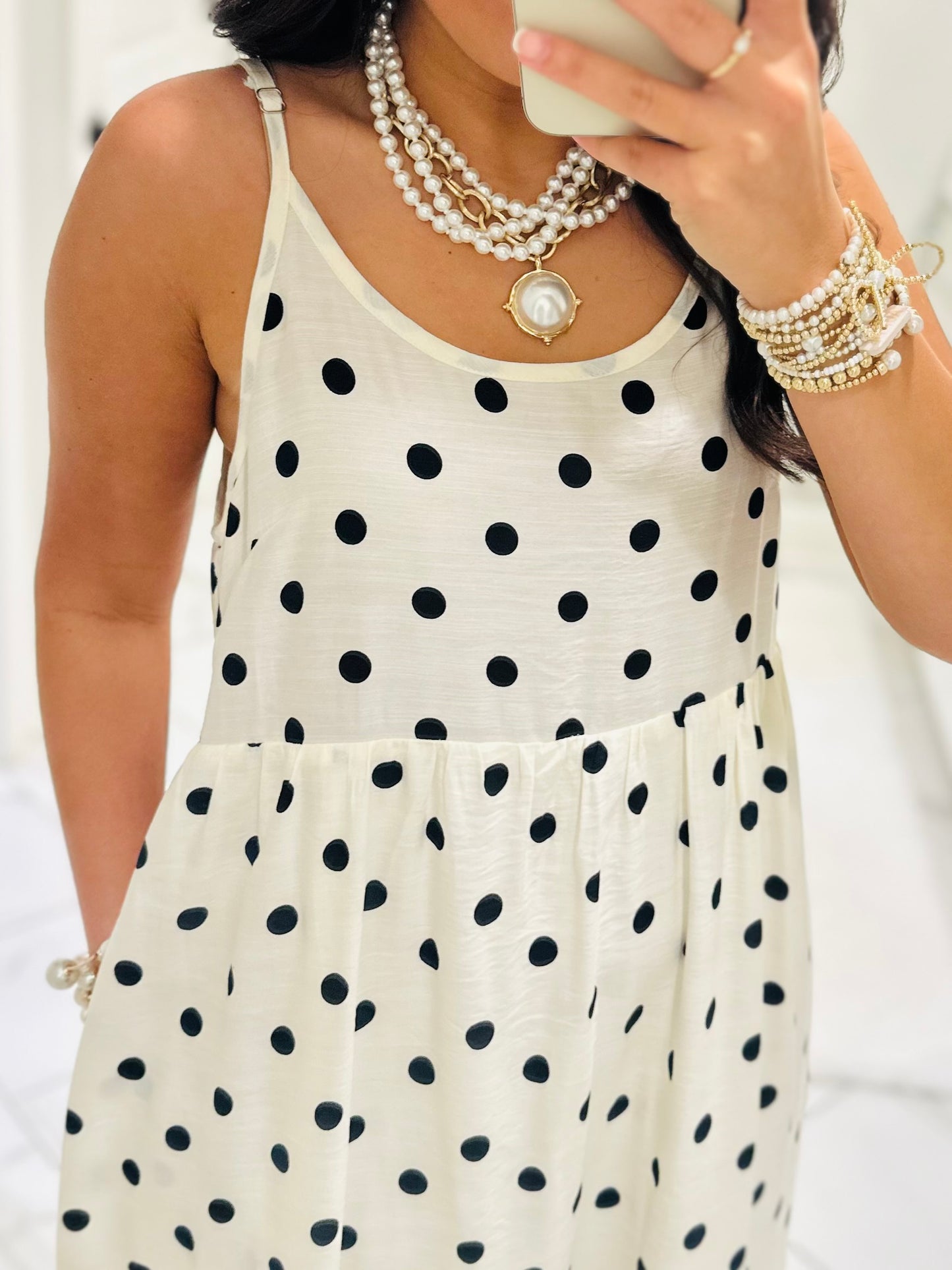 The Lennon Black Layered Polka Dot Midi Dress