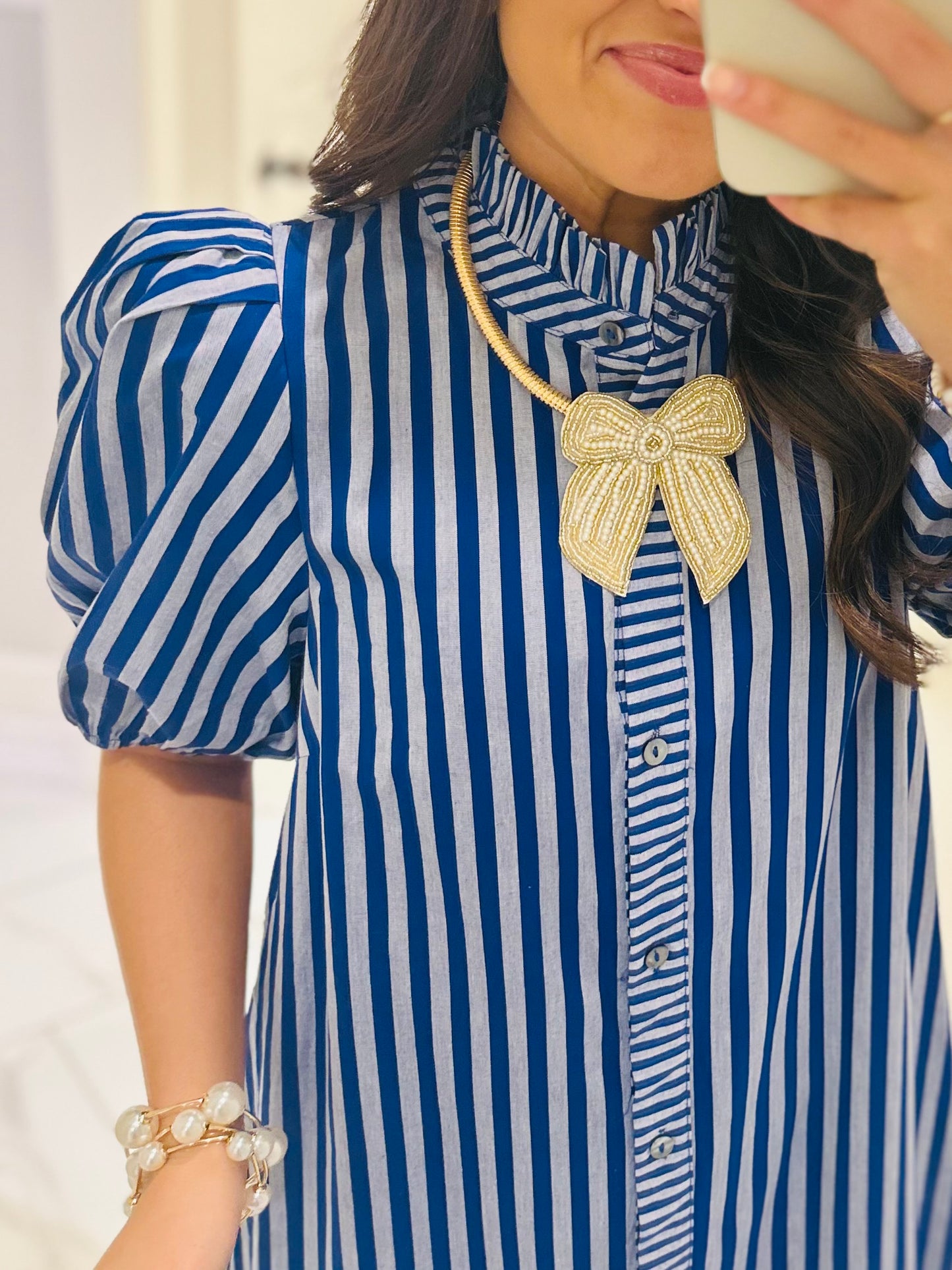 The Quinn Navy Blue Striped Midi Dress
