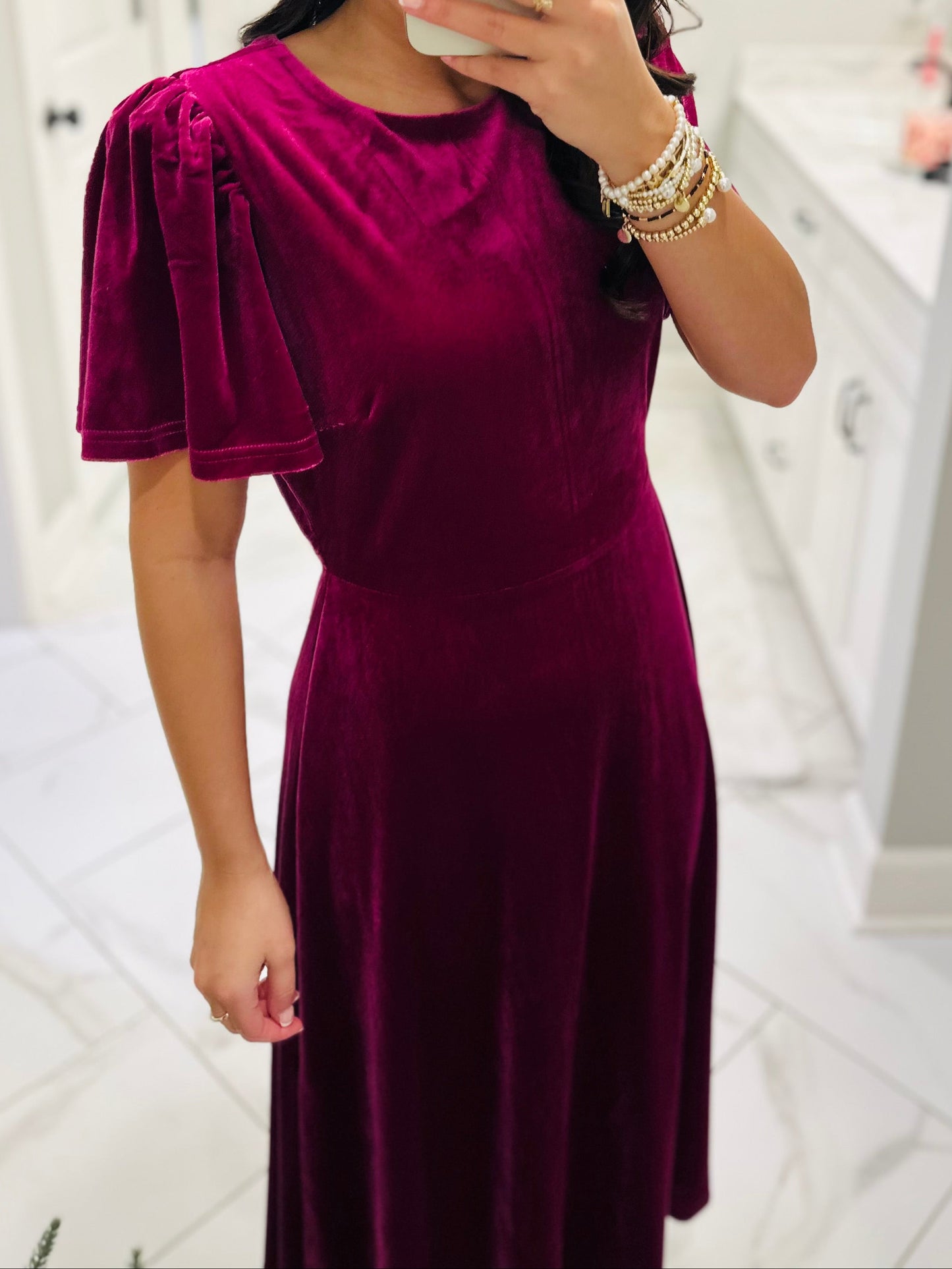 The Mary Magenta Velvet A-line Midi Dress