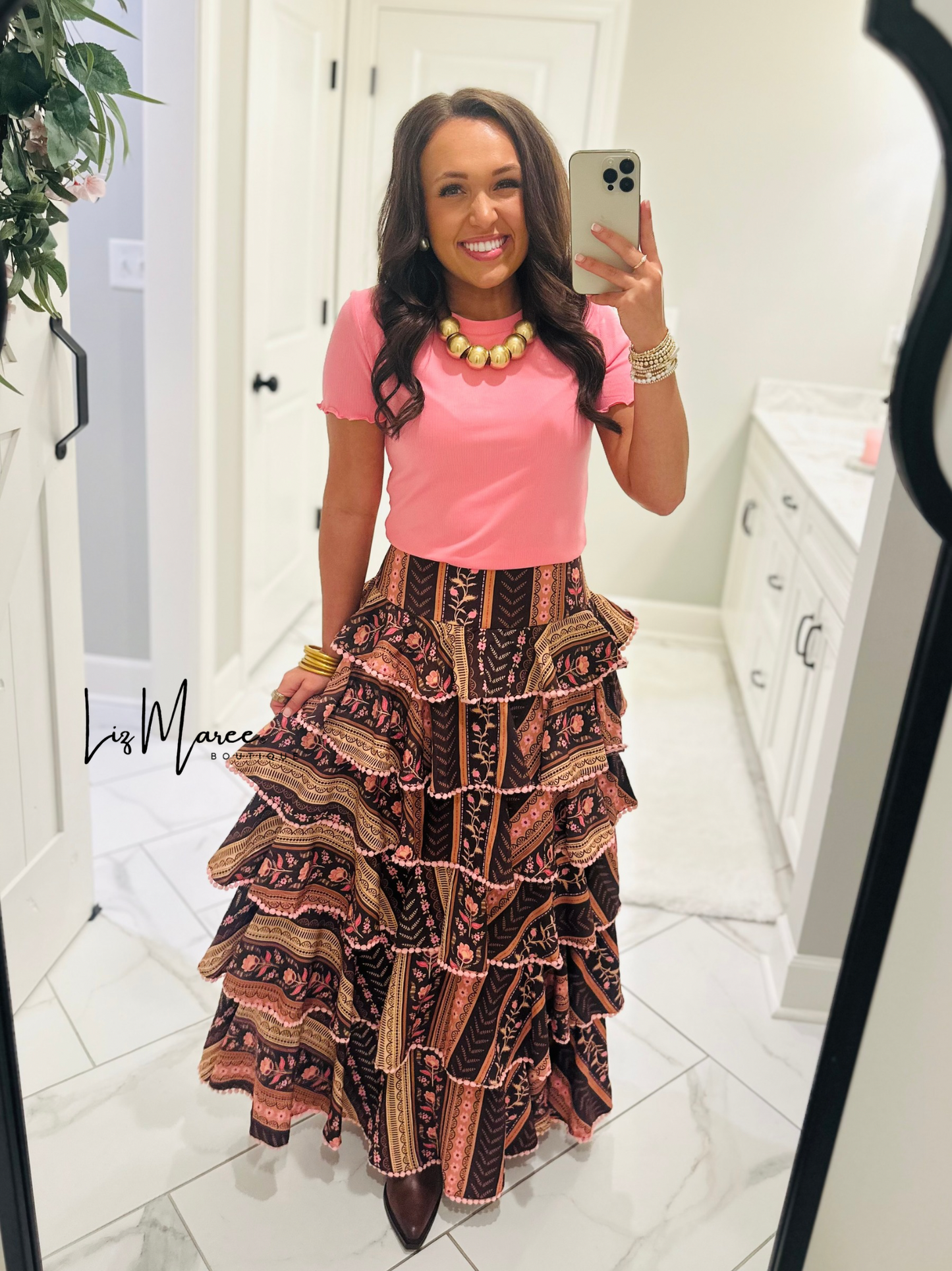 The Aubree Chocolate Brown Tiered Maxi Skirt