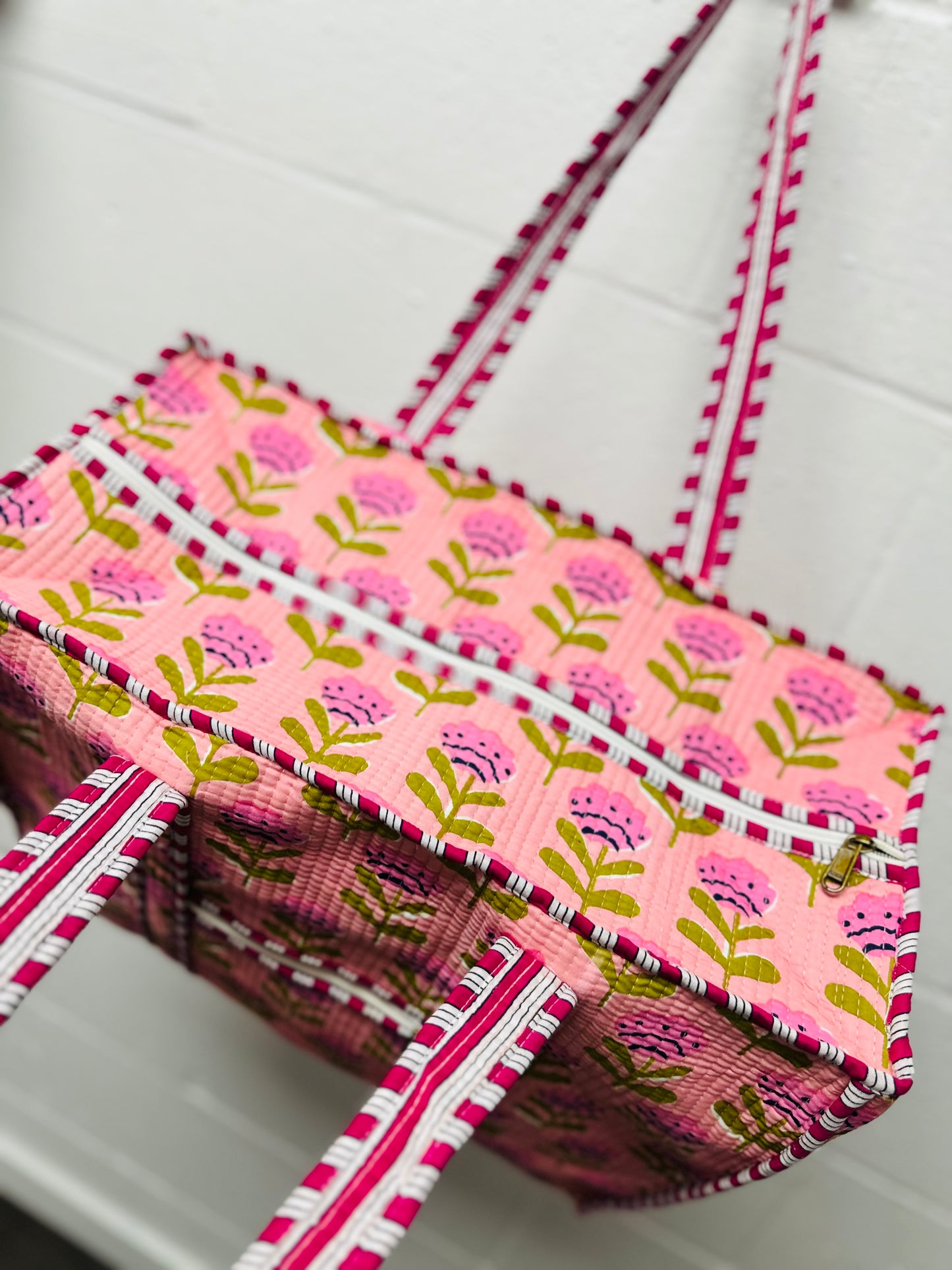 The Magenta & Green Floral Quilted Tote Bag