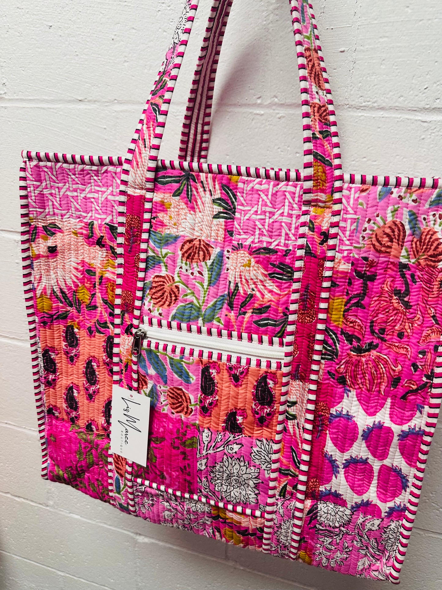 The Rose Pink Patchwork Quilted Tote Bag