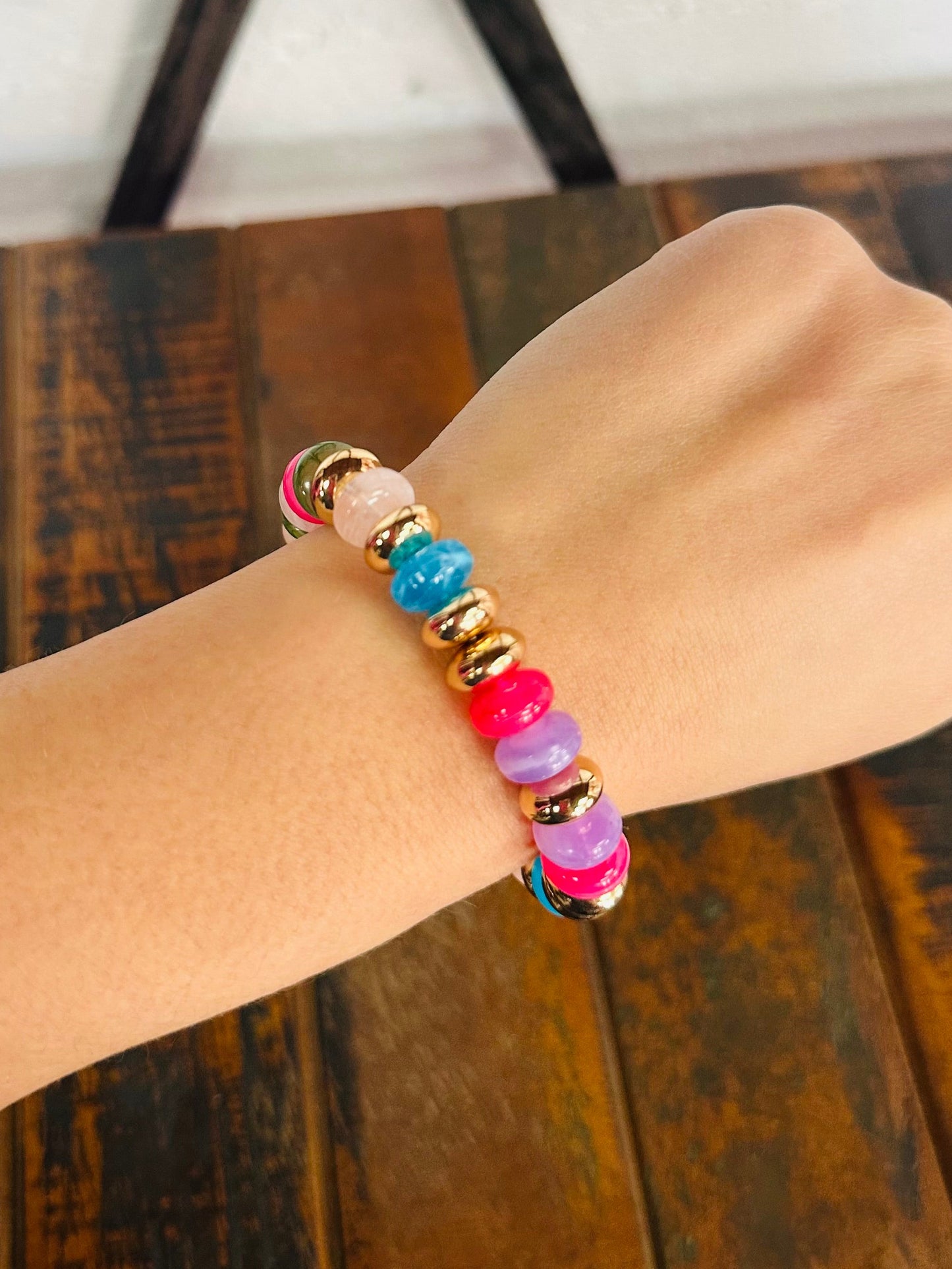 Rainbow Stone & Metal Beaded Bracelet