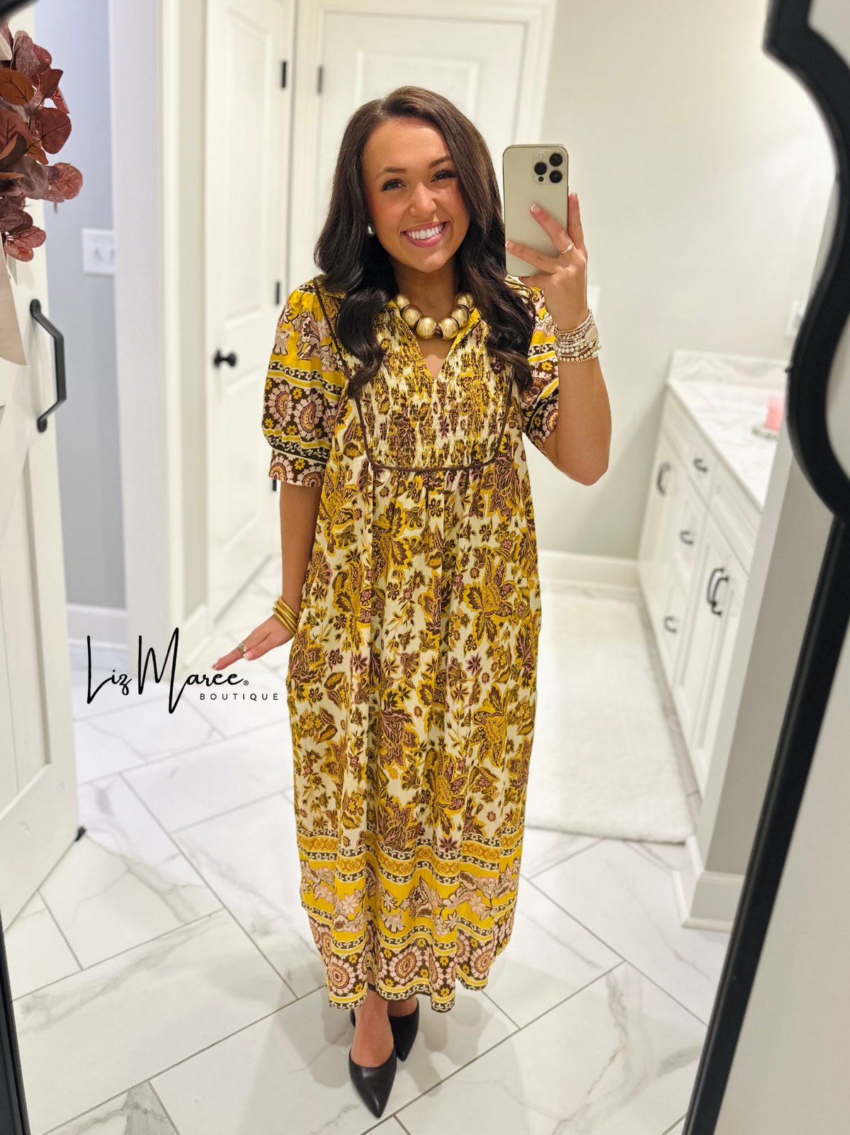 The Phoebe Golden Yellow Floral Midi Dress