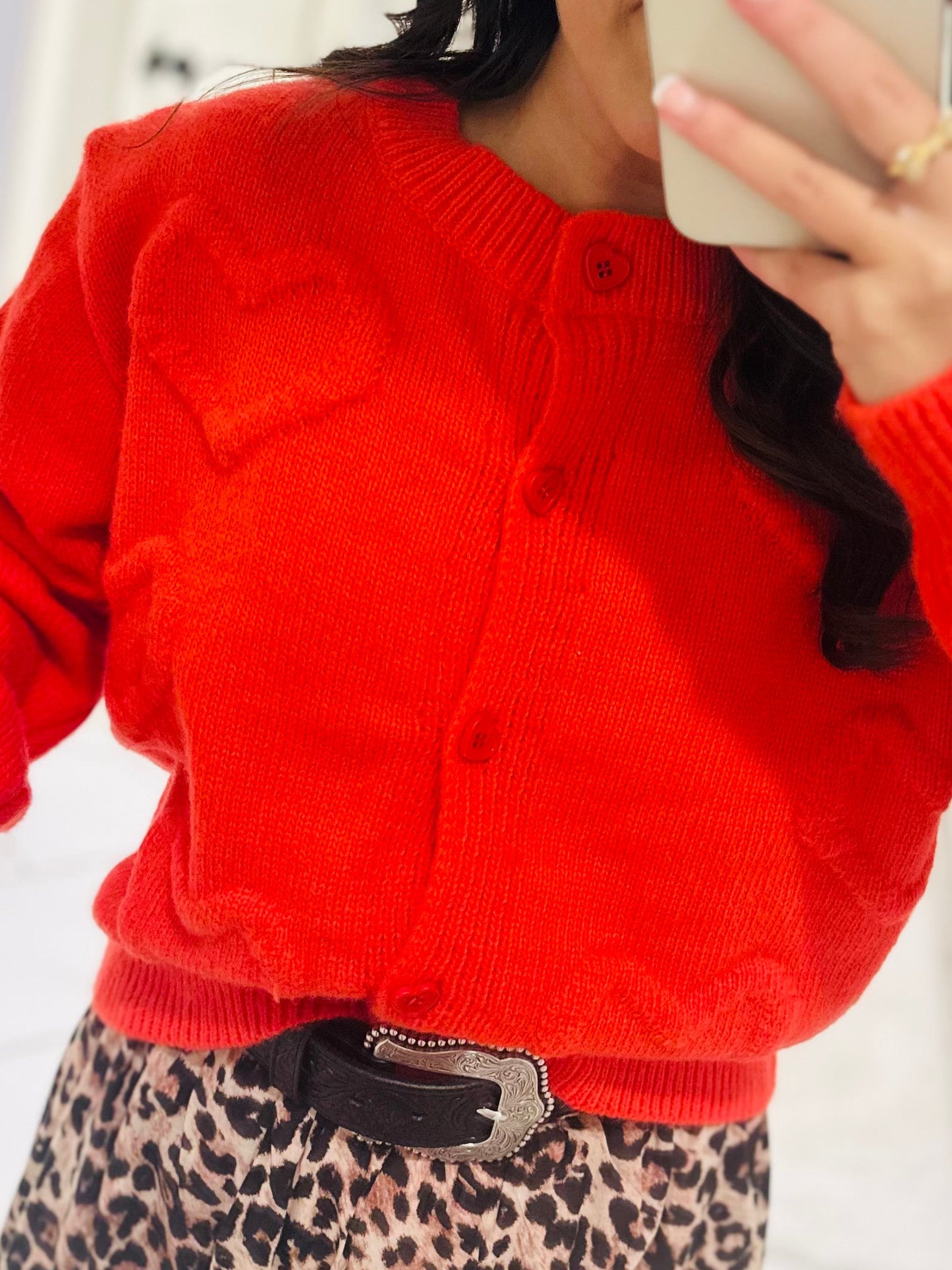 My Heart Print Red Cardigan Sweater