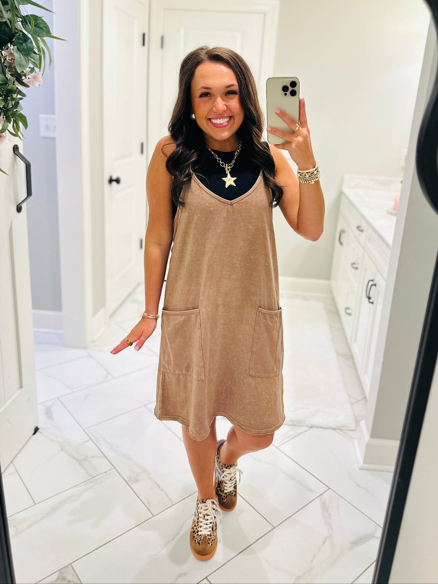 The Rhea Mineral Wash Tennis Dress - Latte