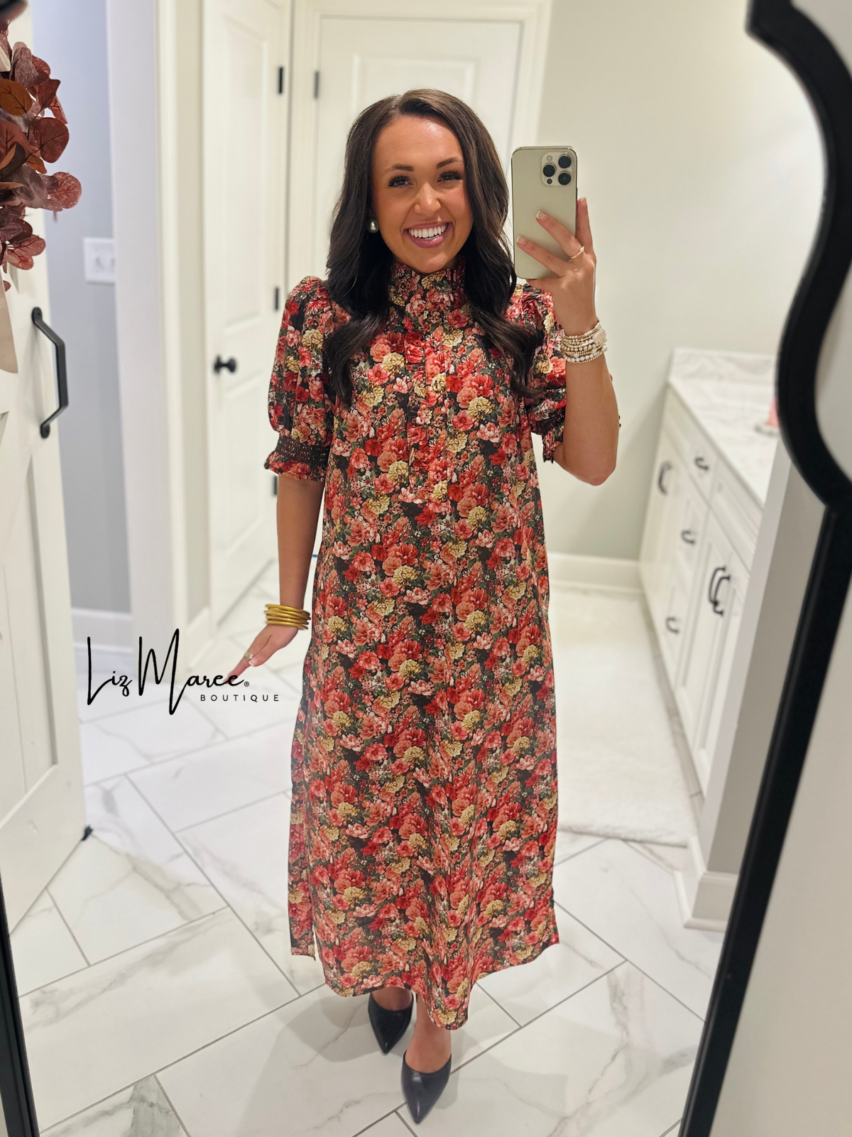 The Anabelle Brick Floral Midi Dress