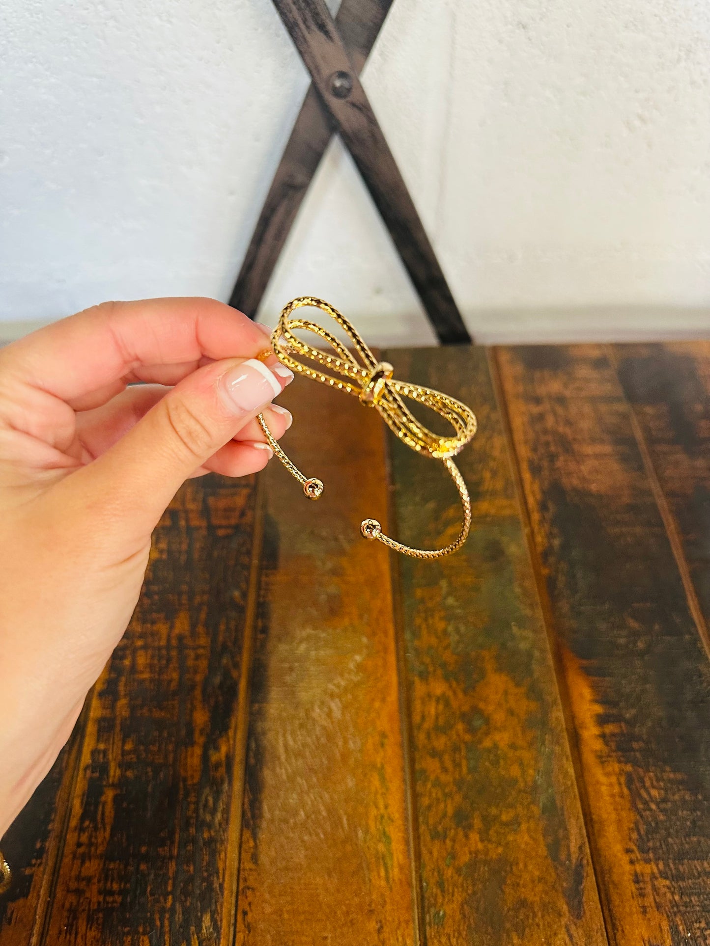 Gold Textured Bow Cuff Bracelet
