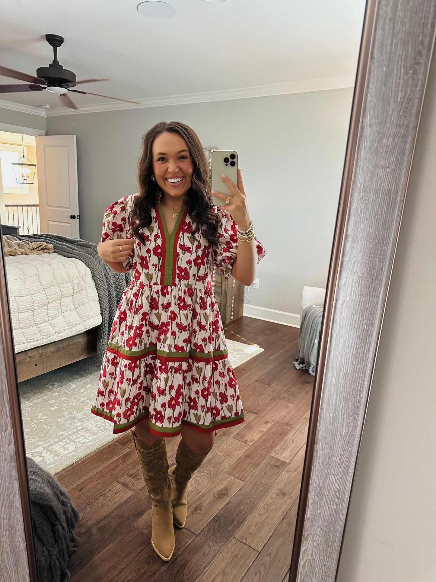 The Poppy Floral and Olive Green Rust Dress