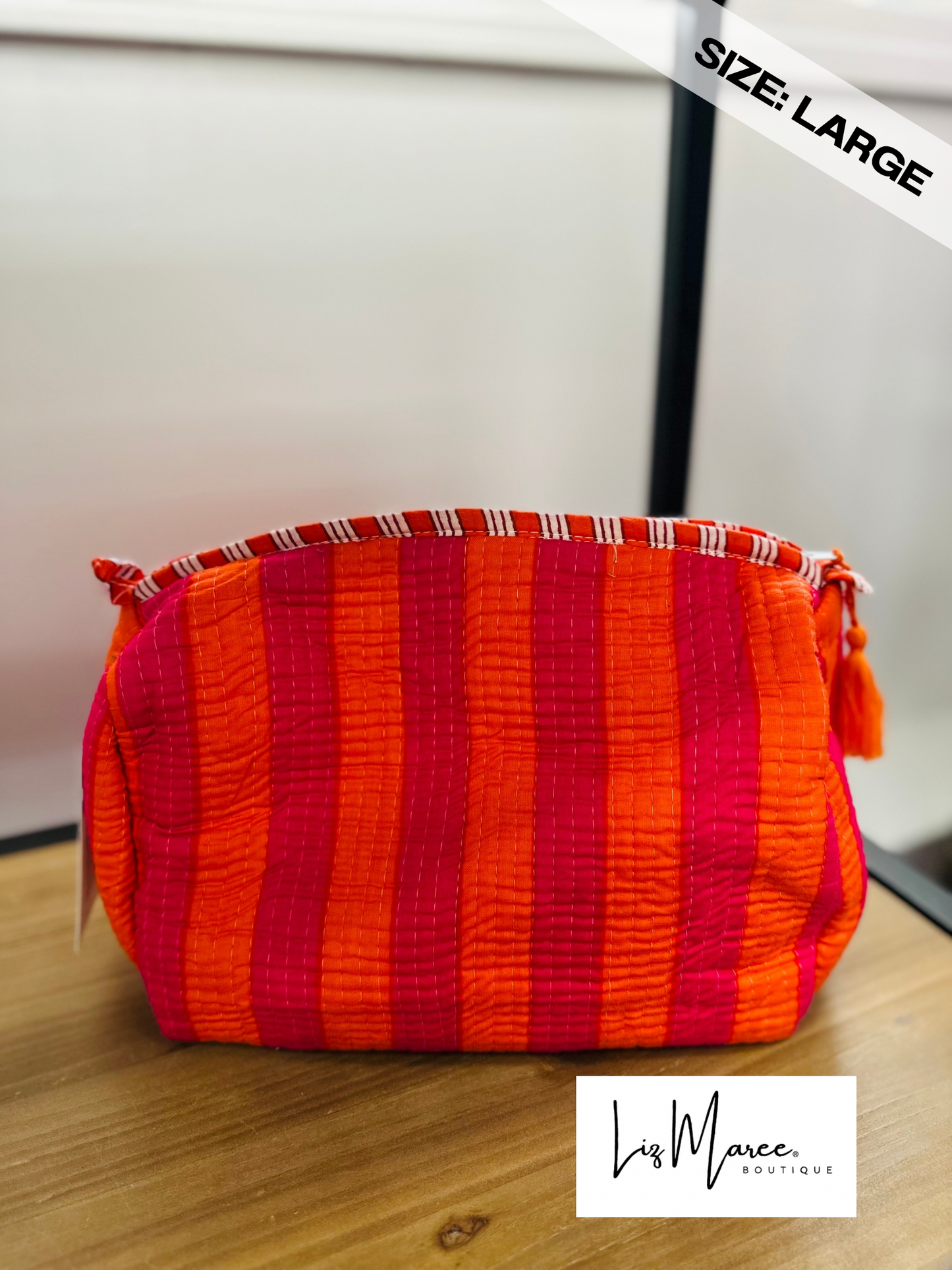 The Pink + Orange Striped Quilted Cosmetic Bags - Set of 3
