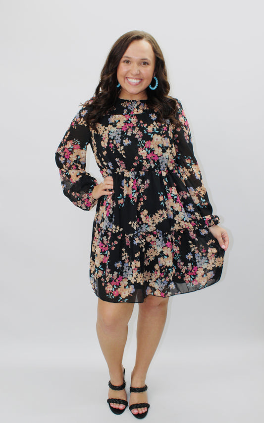 The Caroline Black Floral Print Dress