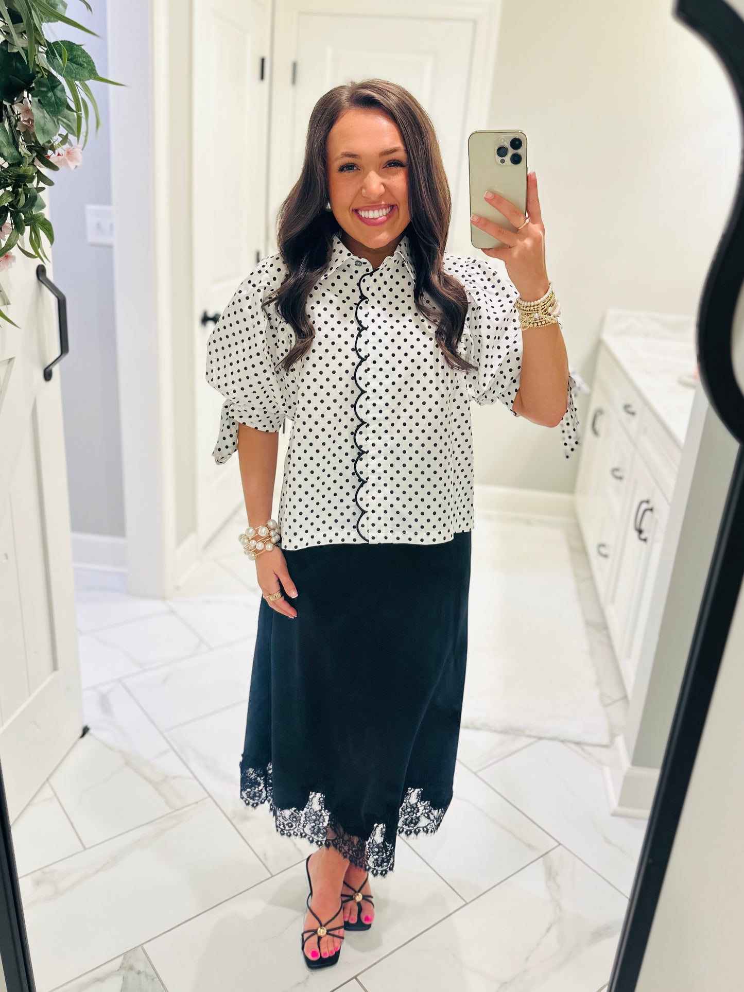 The Tess Black + White Polka Dot Top