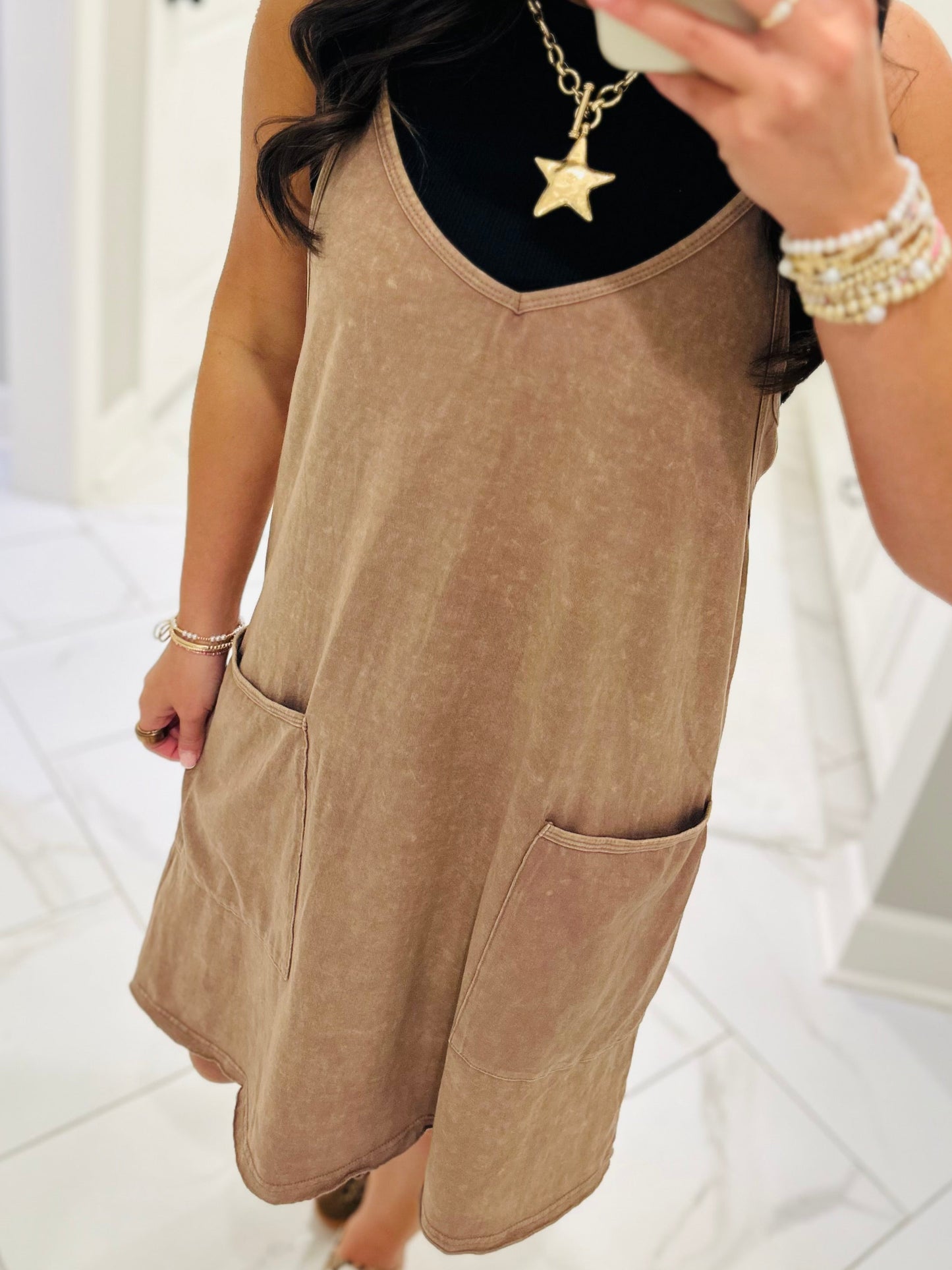 The Rhea Mineral Wash Tennis Dress - Latte