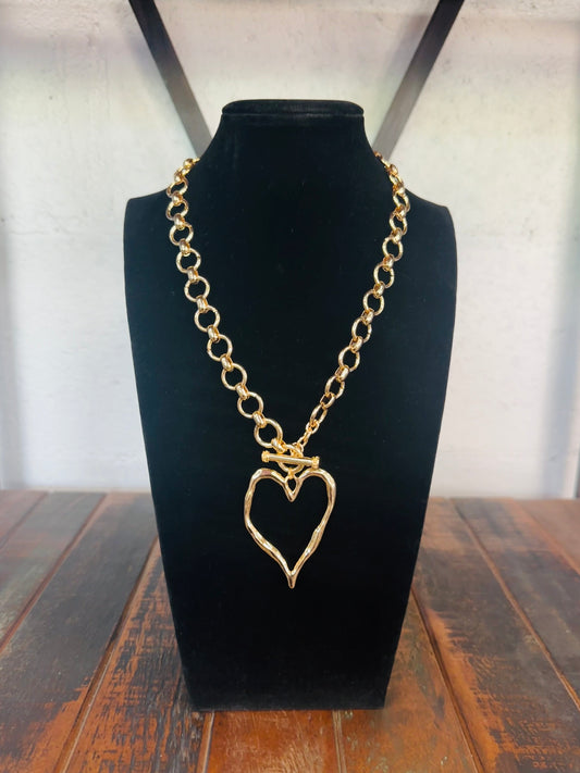 Gold Hammered Heart Necklace