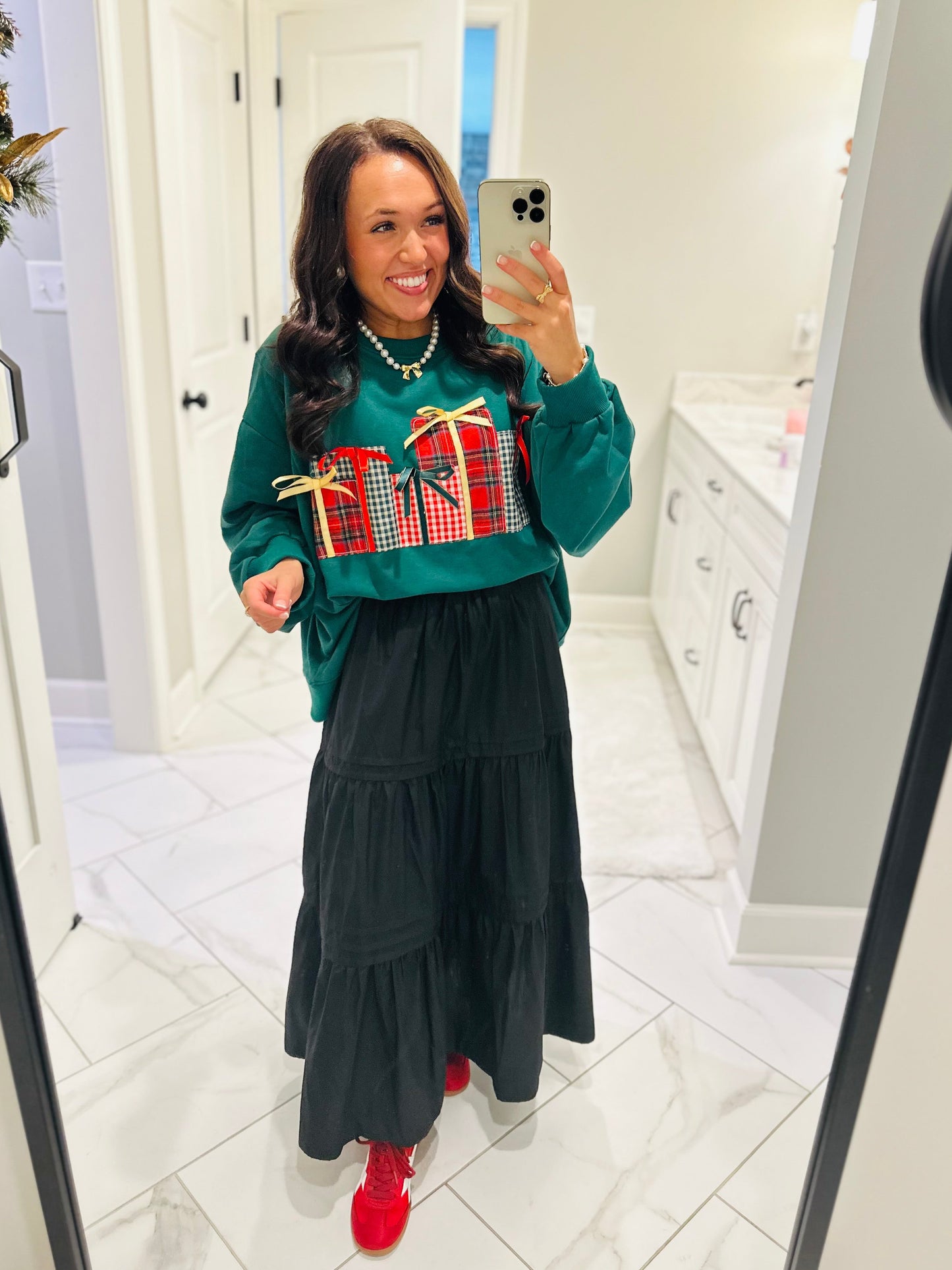 The Christmas Gift Box Patchwork Embroidered Sweatshirt